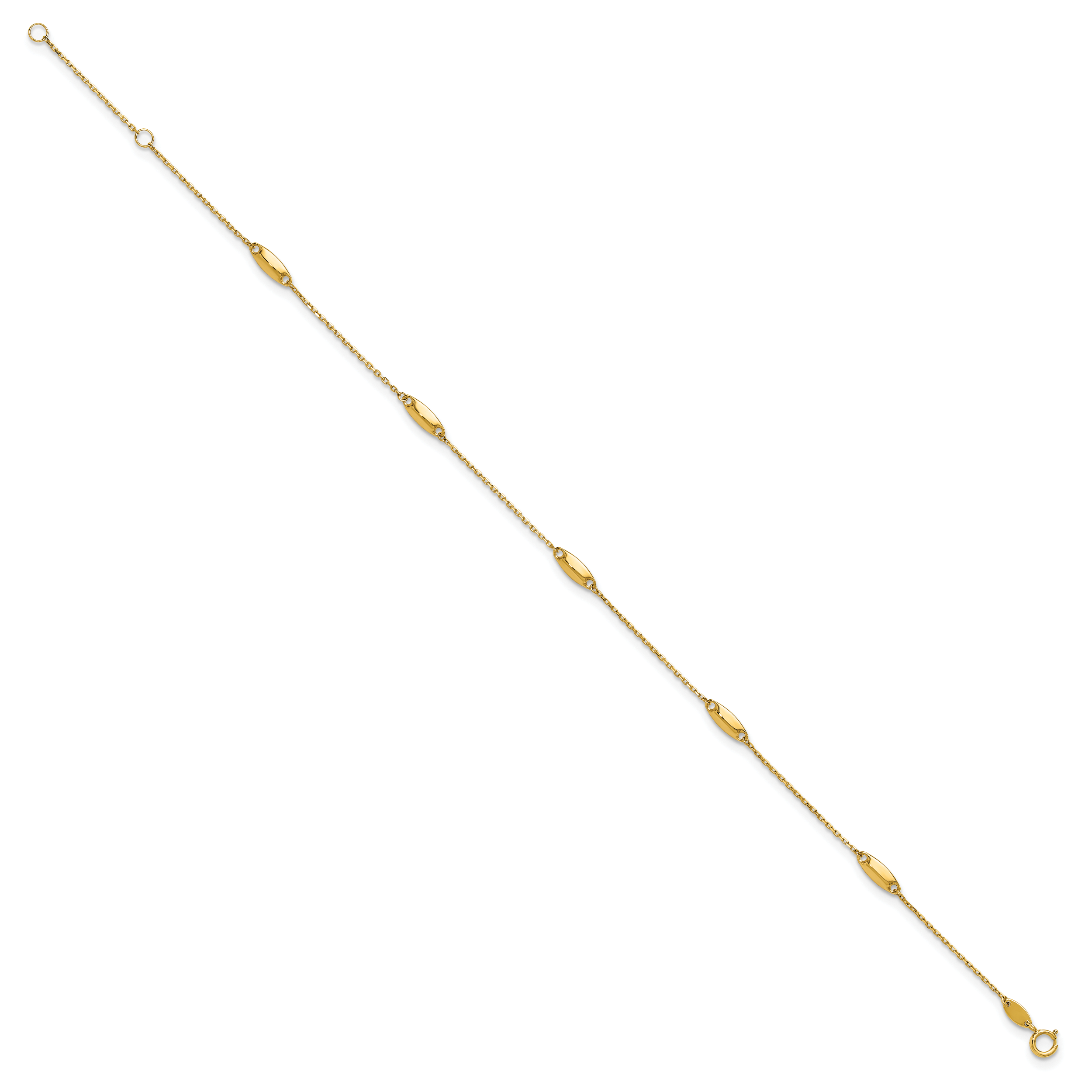 14K Oval Bead 5-Station 9 inch Plus 1 inch Extender - Total 10 inch Anklet
