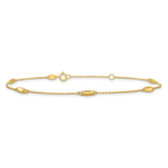 14K Oval Bead 5-Station 9 inch Plus 1 inch Extender - Total 10 inch Anklet