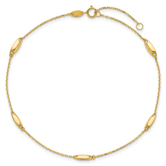 14K Oval Bead 5-Station 9 inch Plus 1 inch Extender - Total 10 inch Anklet