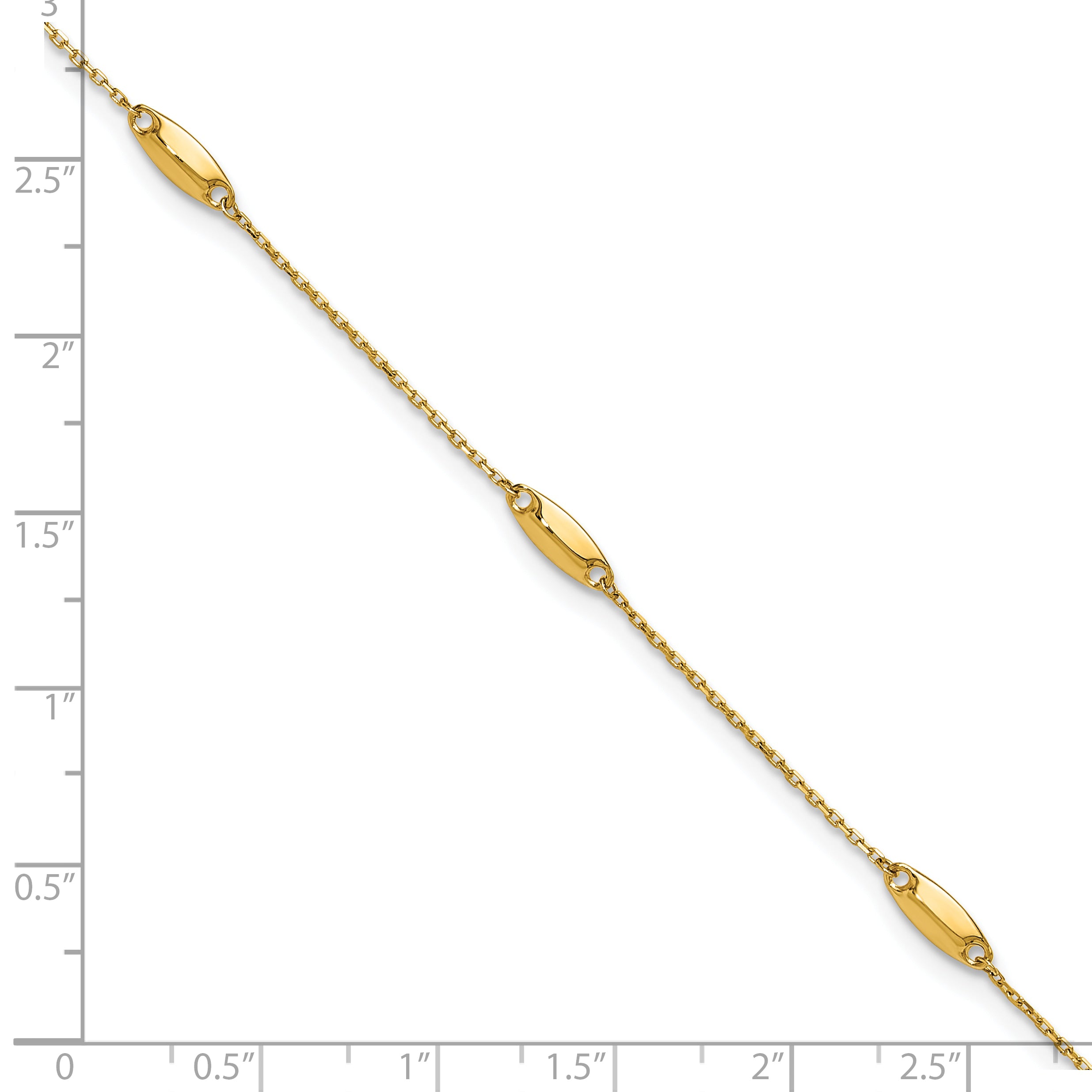 14K Oval Bead 5-Station 9 inch Plus 1 inch Extender - Total 10 inch Anklet