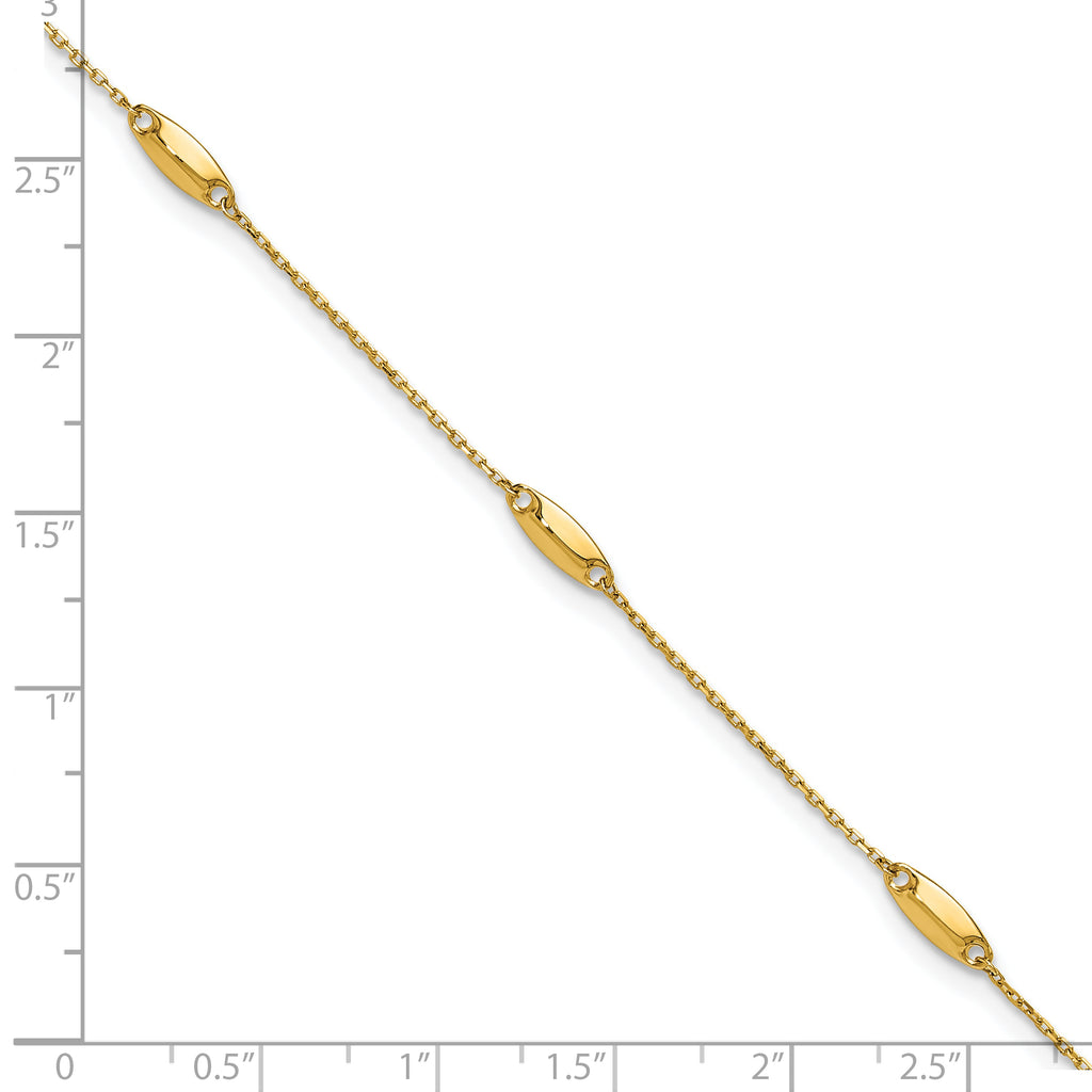 14K Oval Bead 5-Station 9 inch Plus 1 inch Extender - Total 10 inch Anklet