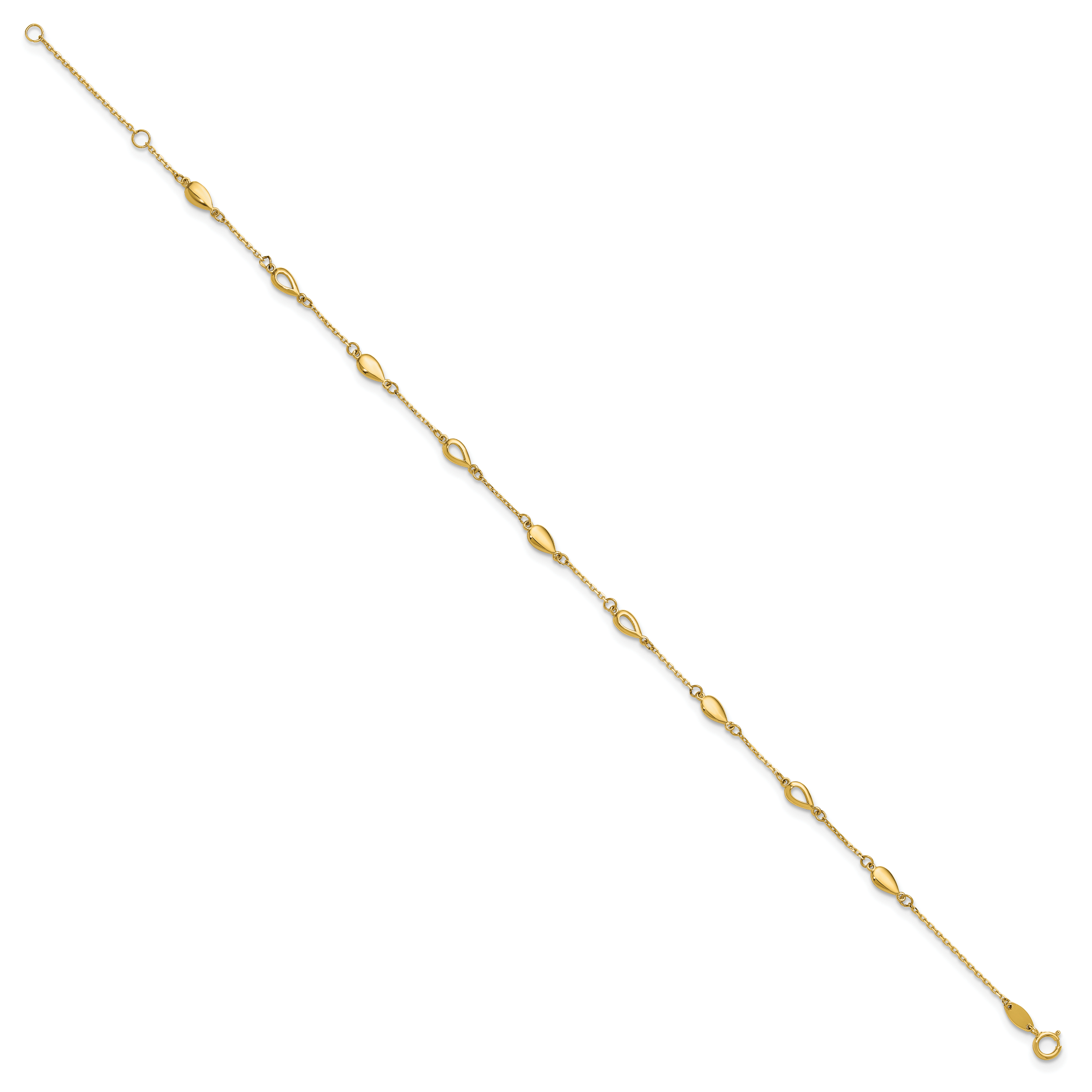 14K Polished Teardrop 9 inch Plus 1 inch Extender - Total 10 inch Anklet Secondary image