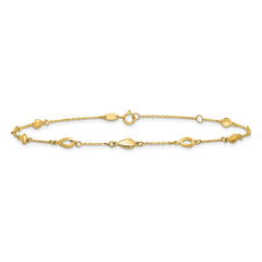14K Polished Teardrop 9 inch Plus 1 inch Extender - Total 10 inch Anklet