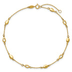 14K Polished Teardrop 9 inch Plus 1 inch Extender - Total 10 inch Anklet