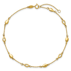 14K Polished Teardrop 9 inch Plus 1 inch Extender - Total 10 inch Anklet
