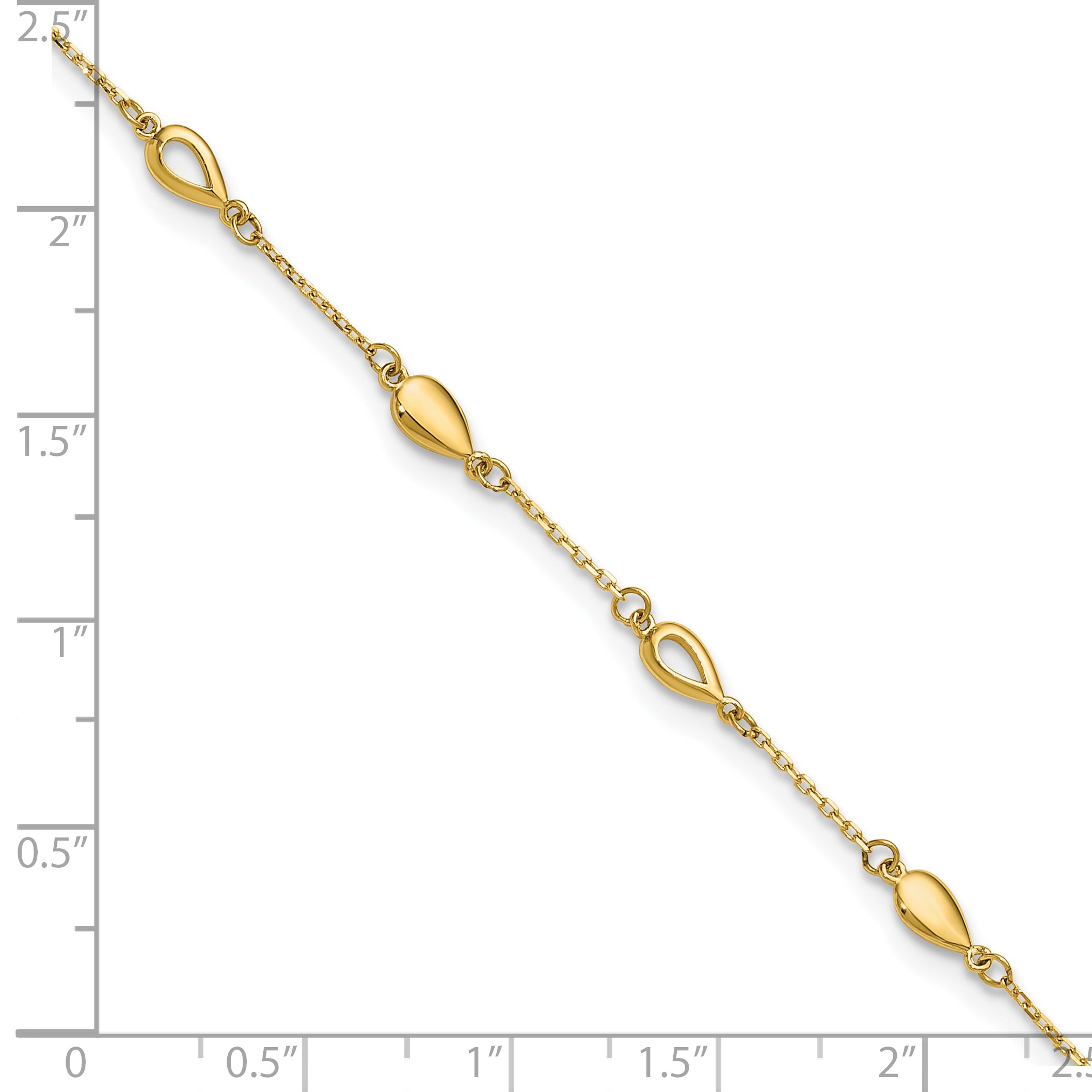 14K Polished Teardrop 9 inch Plus 1 inch Extender - Total 10 inch Anklet