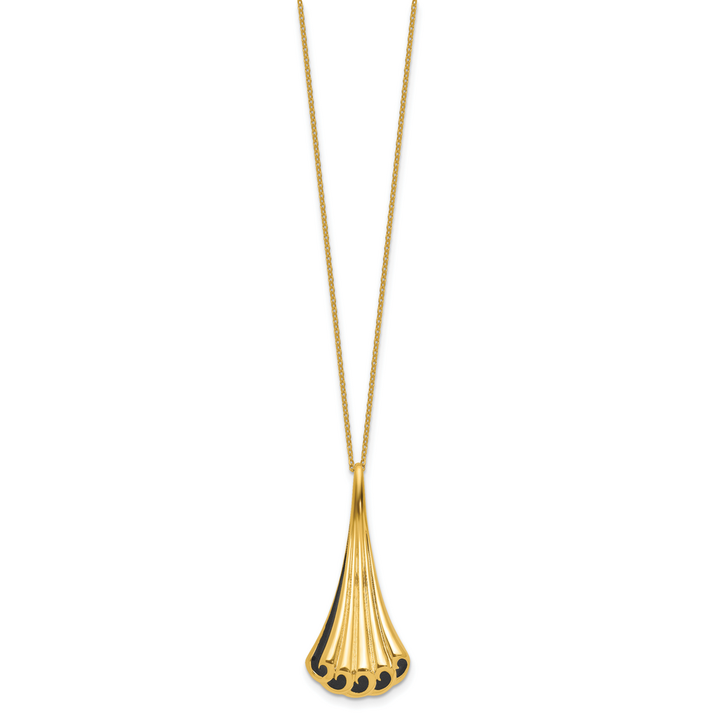 14K w/Black Enamel Polished Fancy w/1.25in ext. Necklace