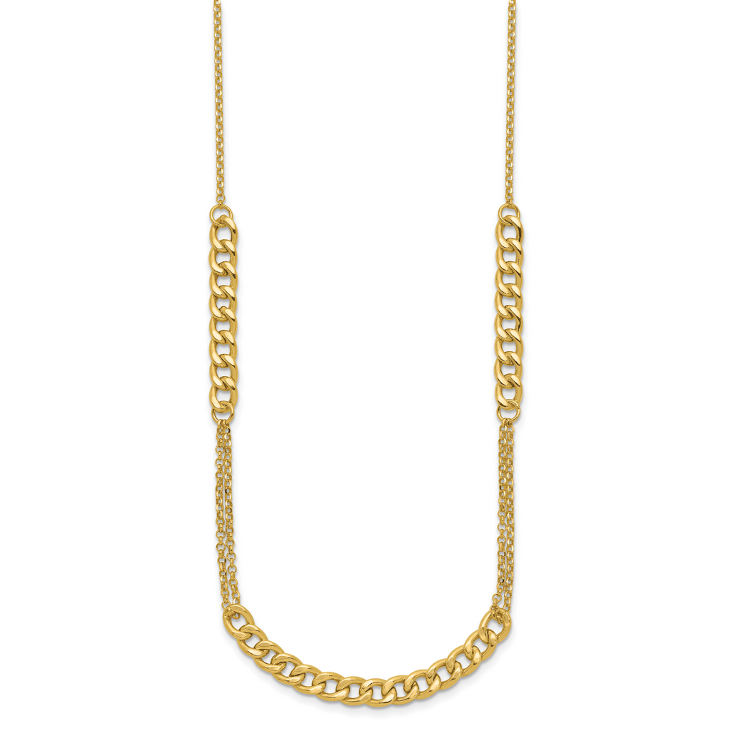14K Polished/Dia-cut  Fancy Link w/2in ext. Necklace