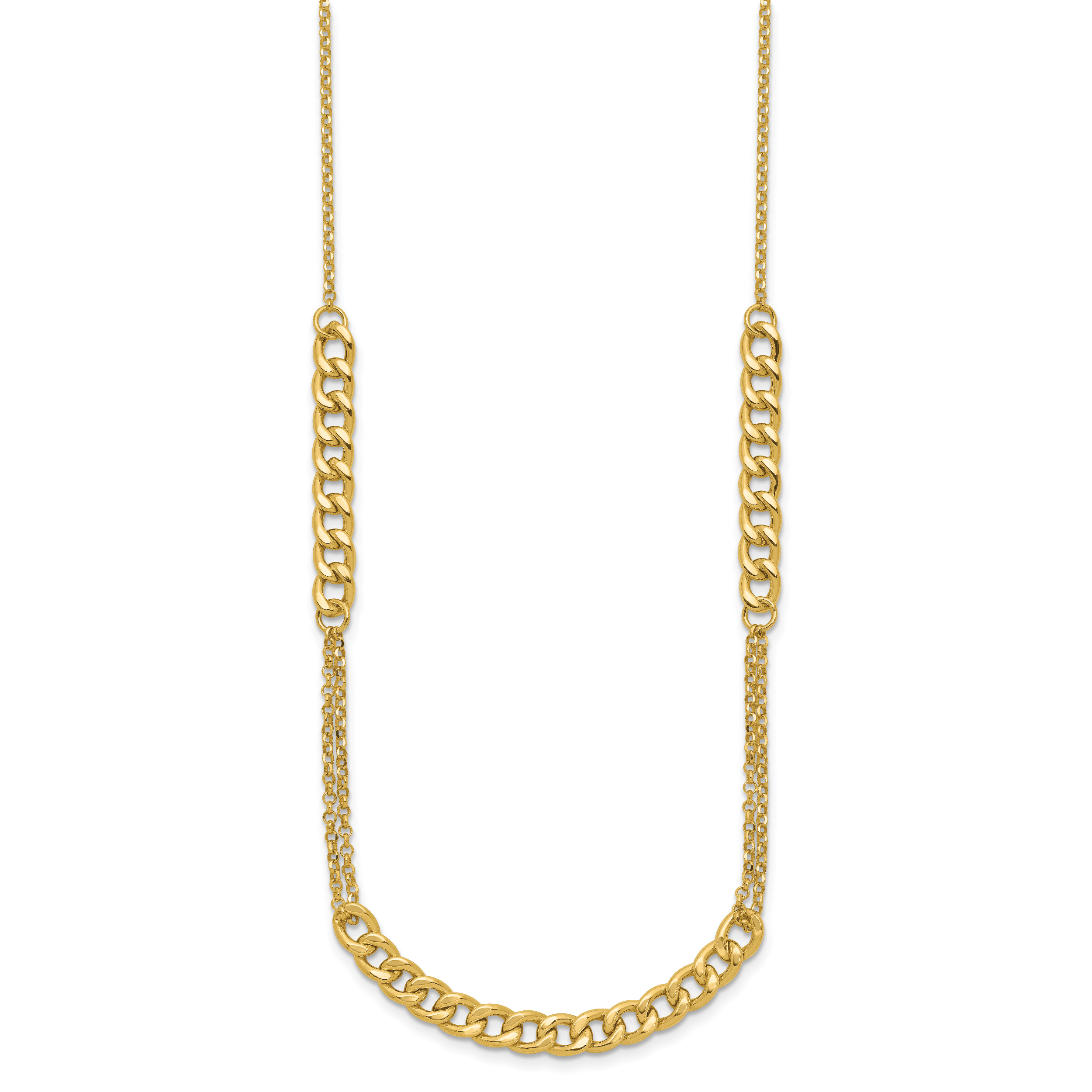 14K Polished/Dia-cut  Fancy Link w/2in ext. Necklace
