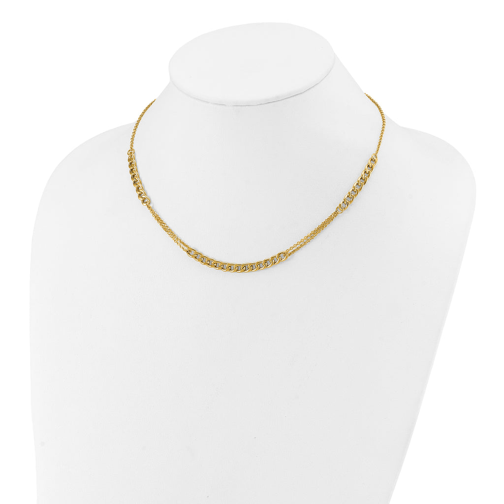 14K Polished/Dia-cut  Fancy Link w/2in ext. Necklace