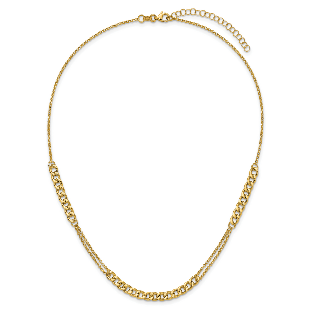 14K Polished/Dia-cut  Fancy Link w/2in ext. Necklace