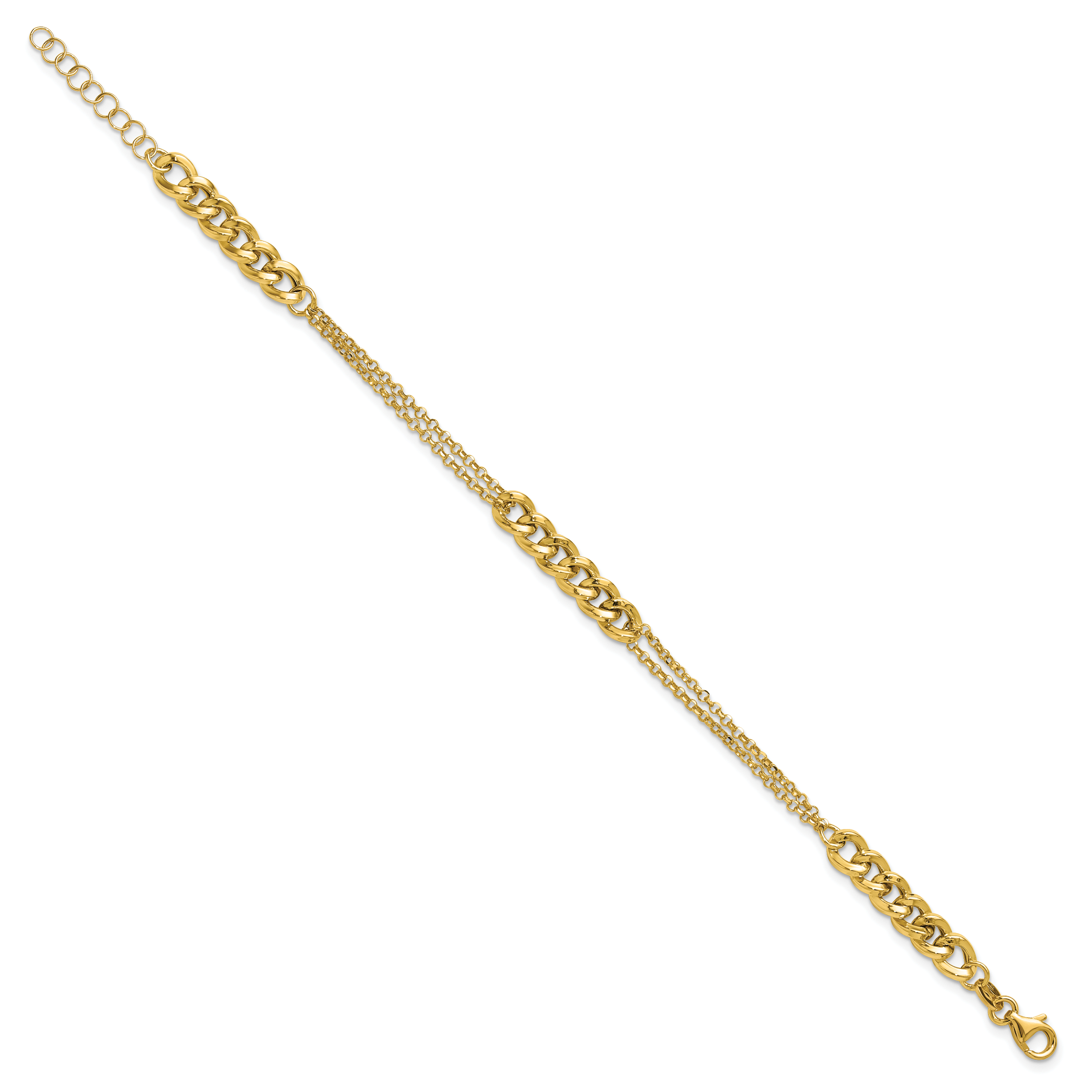 14K Polished/Dia-cut 2-Strand Fancy Link w/1in ext. Bracelet Secondary image