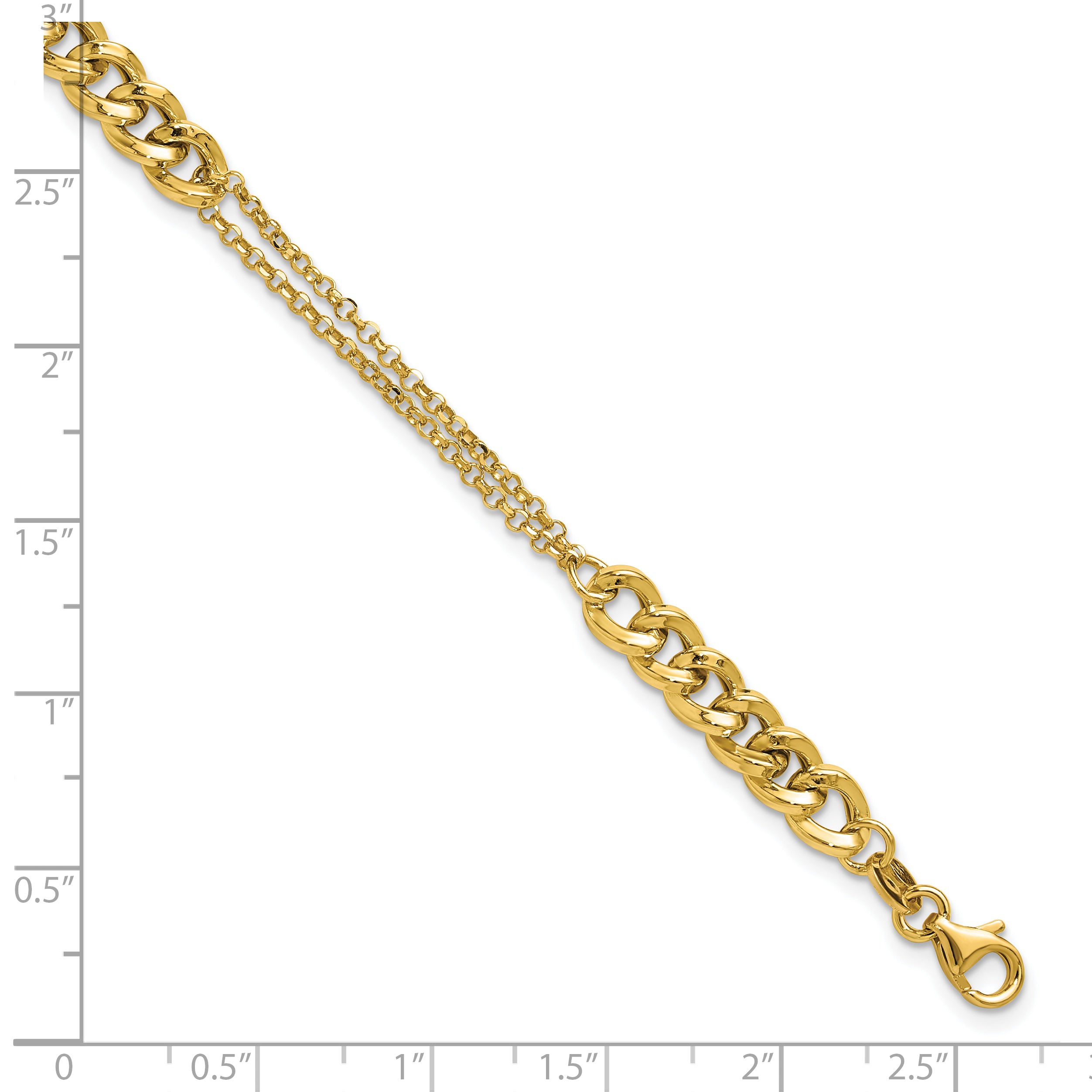 14K Polished/Dia-cut 2-Strand Fancy Link w/1in ext. Bracelet