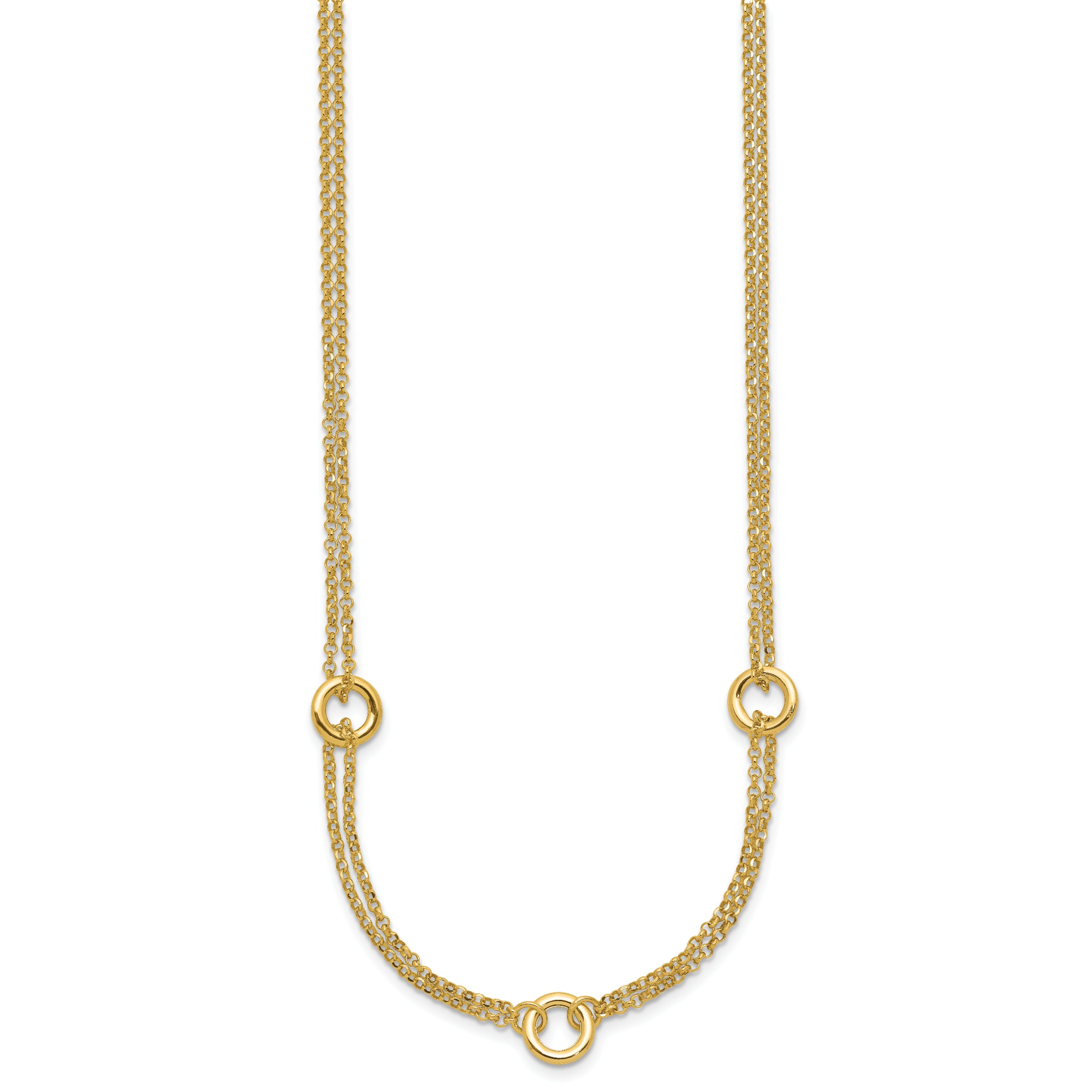 14K Polished/Dia-cut 2-Strand Circle Link w/2in ext. Necklace