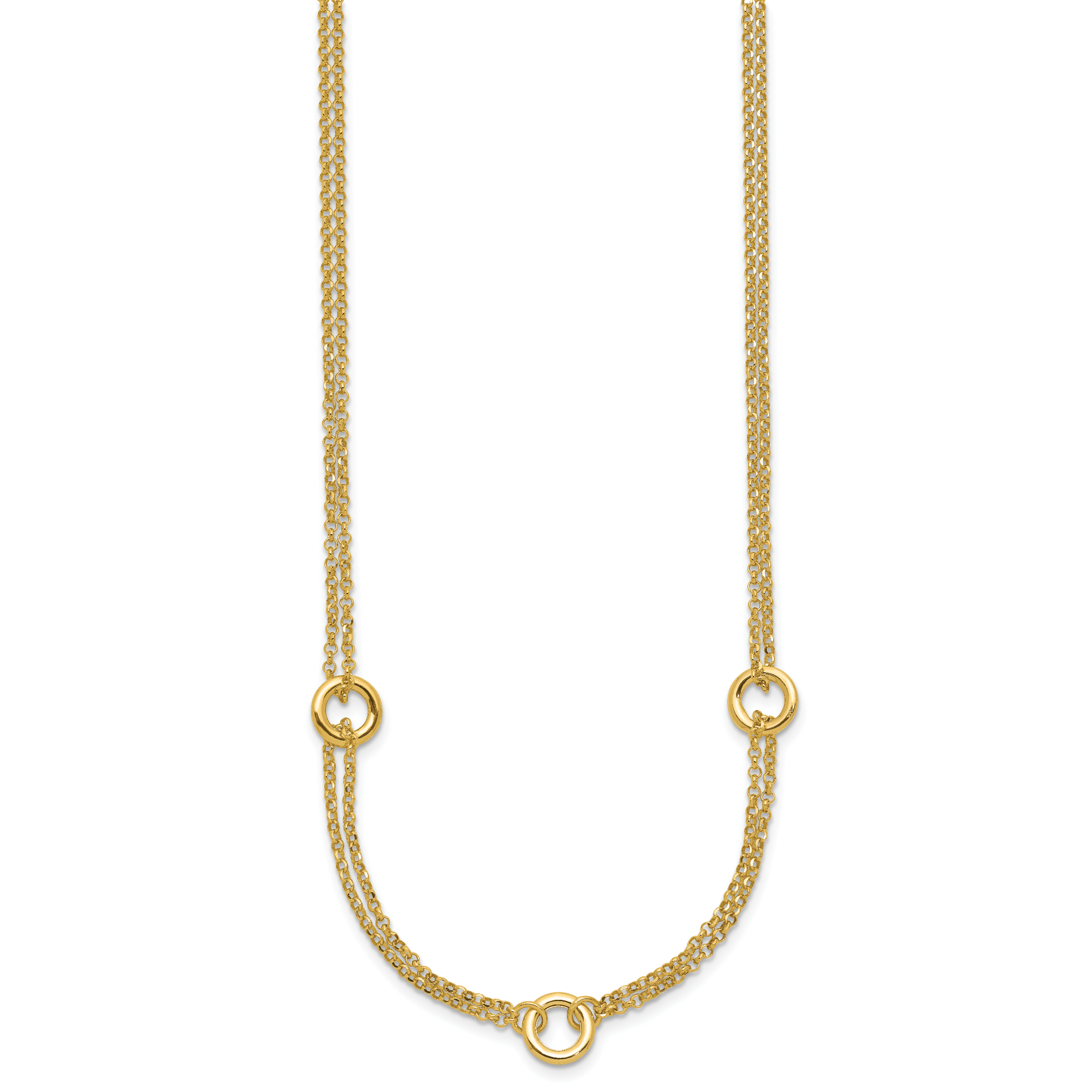 14K Polished/Dia-cut 2-Strand Circle Link w/2in ext. Necklace Secondary image