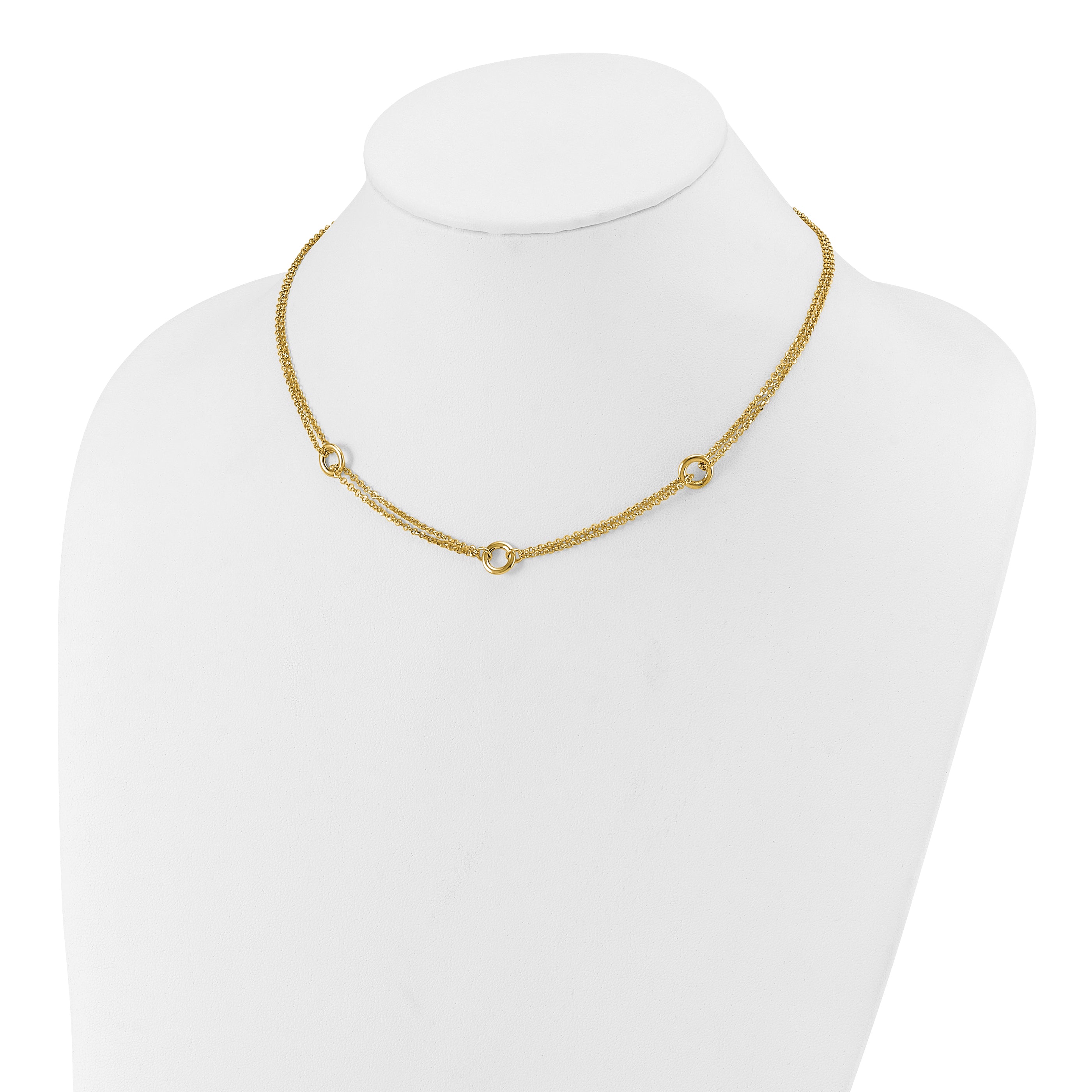 14K Polished/Dia-cut 2-Strand Circle Link w/2in ext. Necklace