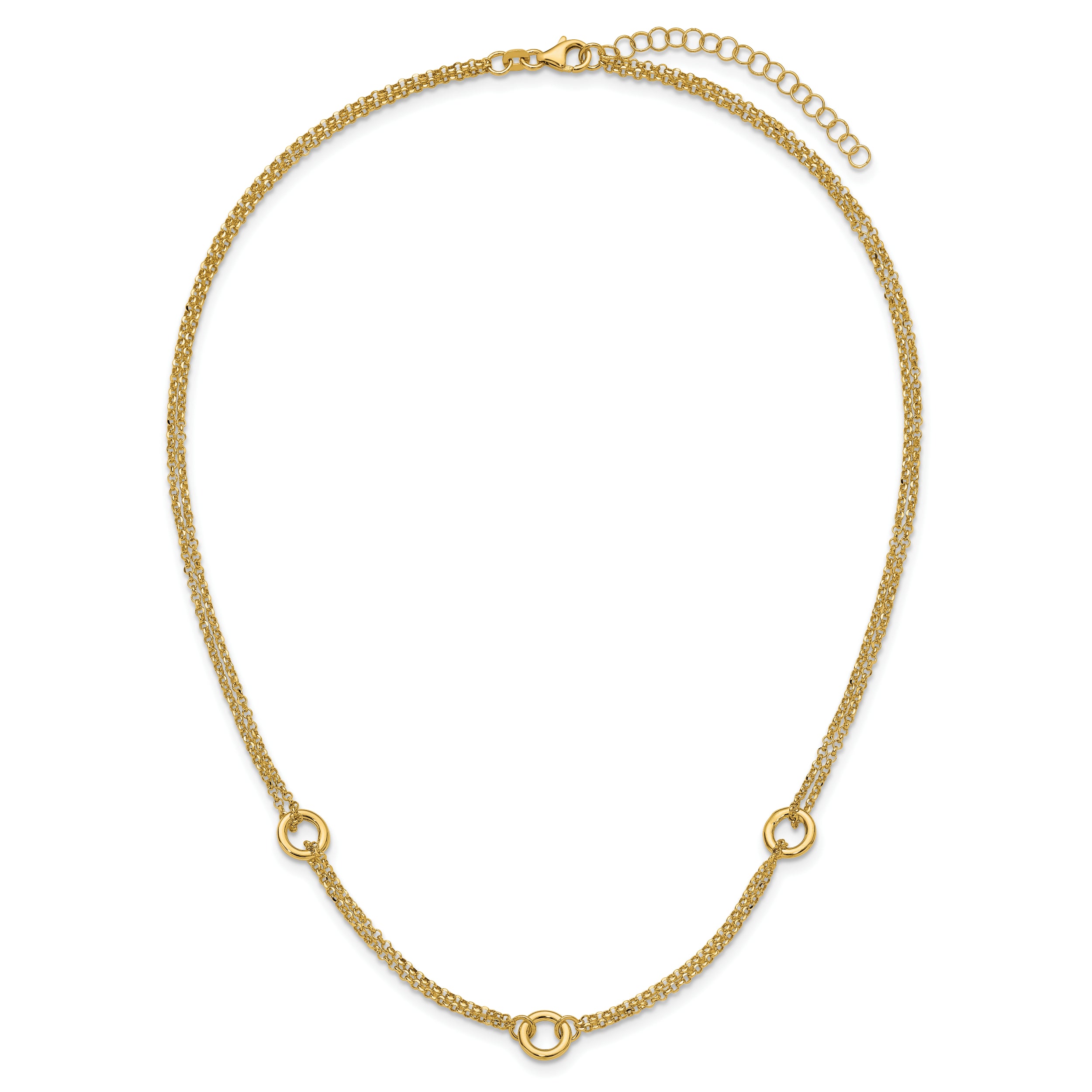 14K Polished/Dia-cut 2-Strand Circle Link w/2in ext. Necklace