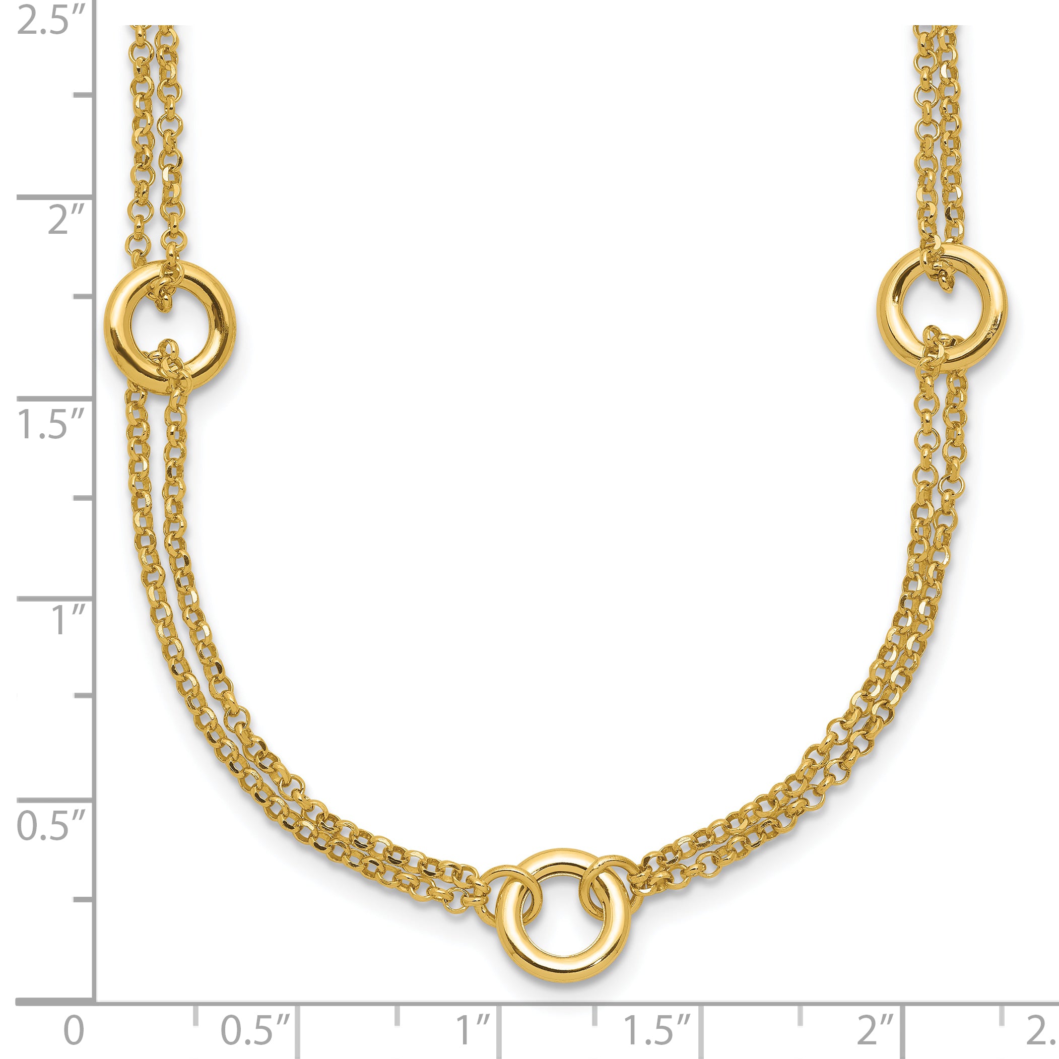 14K Polished/Dia-cut 2-Strand Circle Link w/2in ext. Necklace