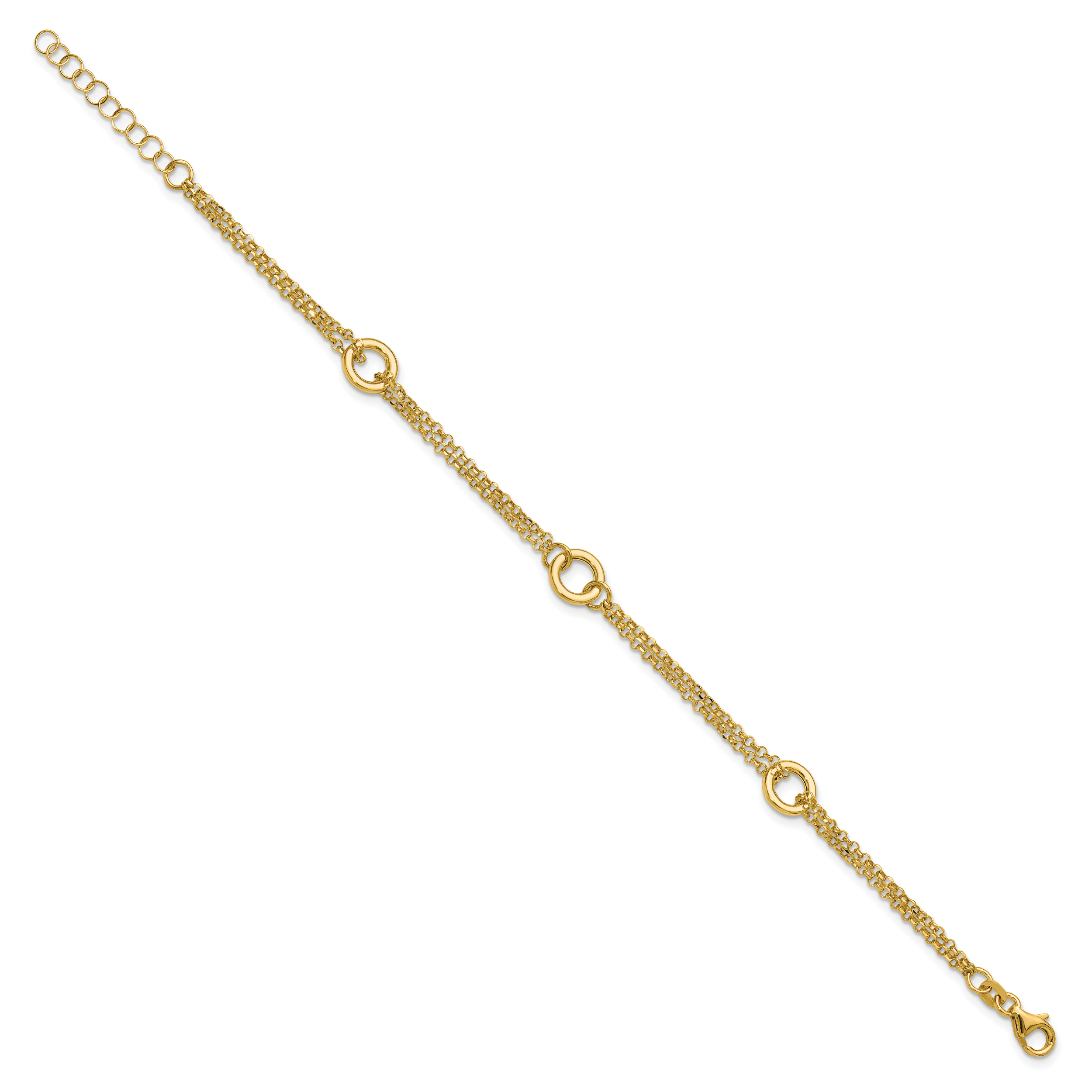 14K Polished/Dia-cut 2-Strand Circle Link w/1in ext. Bracelet Secondary image