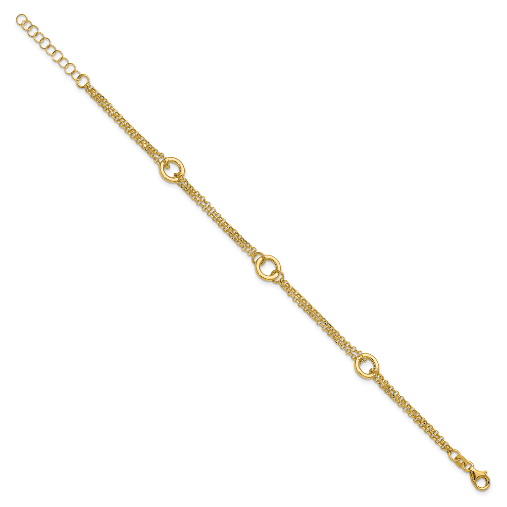 14K Polished/Dia-cut 2-Strand Circle Link w/1in ext. Bracelet
