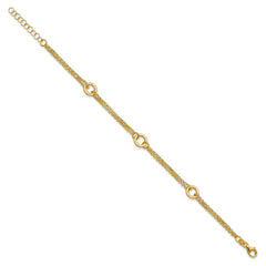 14K Polished/Dia-cut 2-Strand Circle Link w/1in ext. Bracelet