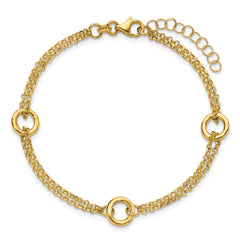 14K Polished/Dia-cut 2-Strand Circle Link w/1in ext. Bracelet