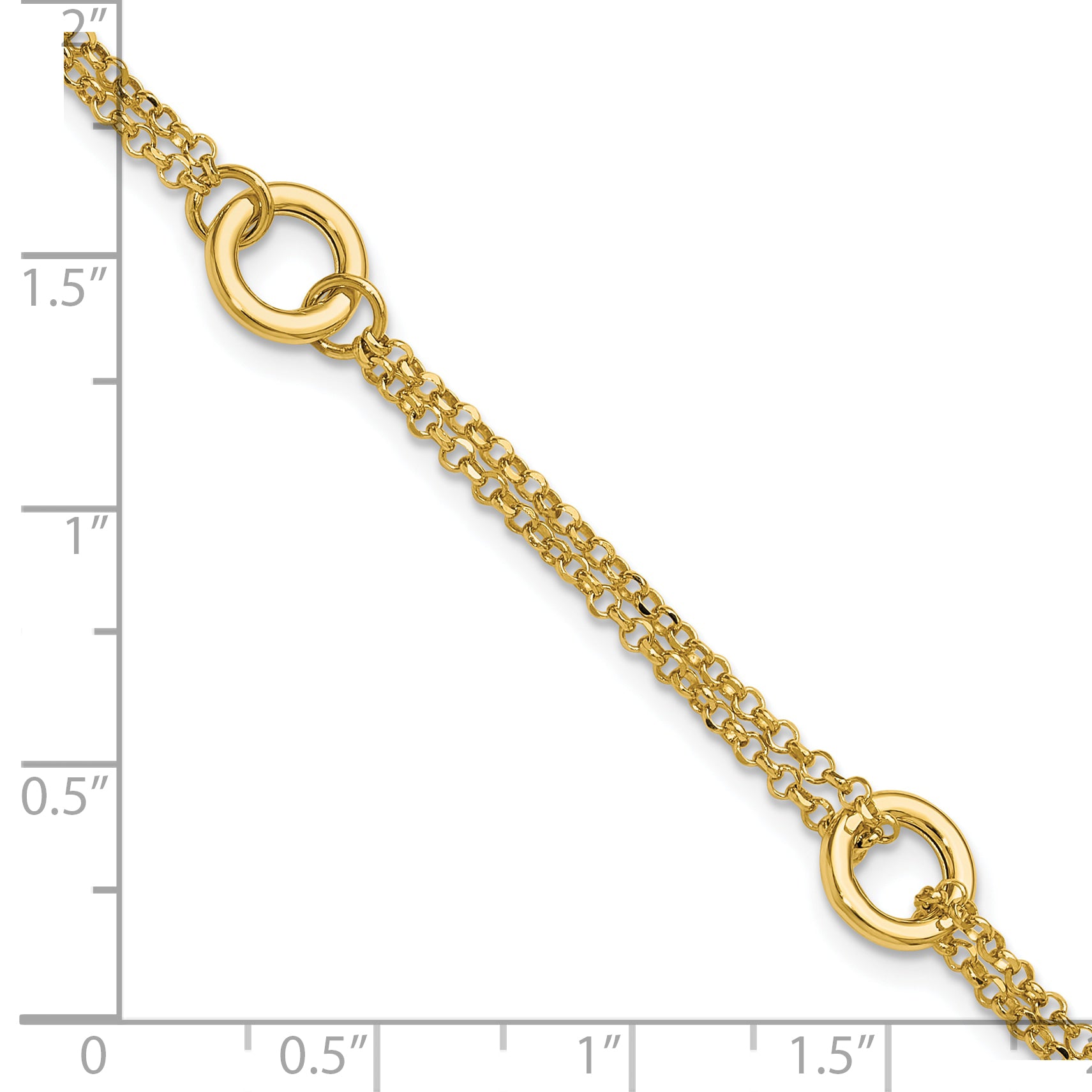 14K Polished/Dia-cut 2-Strand Circle Link w/1in ext. Bracelet