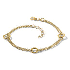 14K Polished/Dia-cut 2-Strand Circle Link w/1in ext. Bracelet