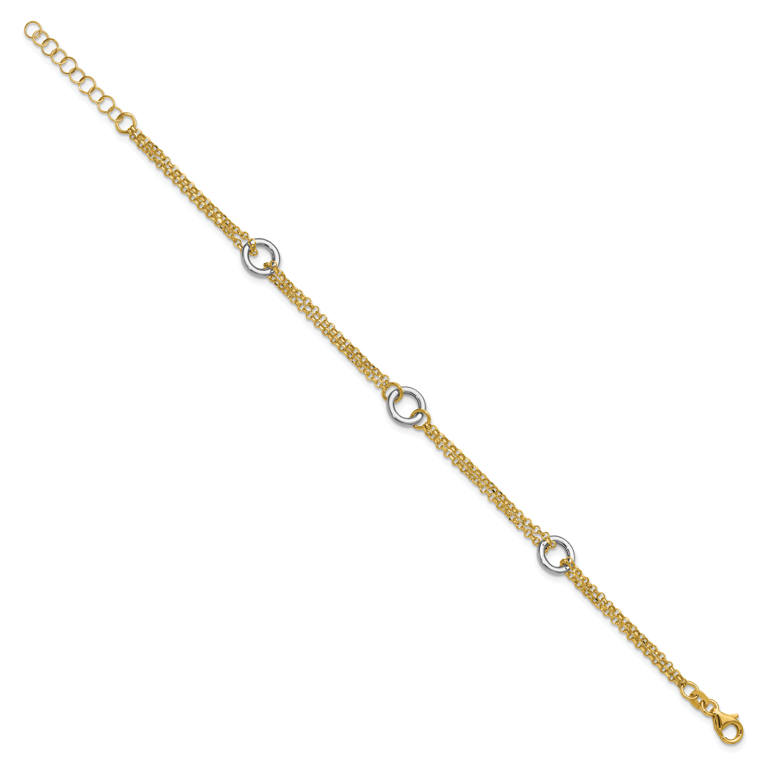 14K Two-tone Gld Polish/Dia-cut 2-Strand Circle Link w/1in ext. Br Secondary image