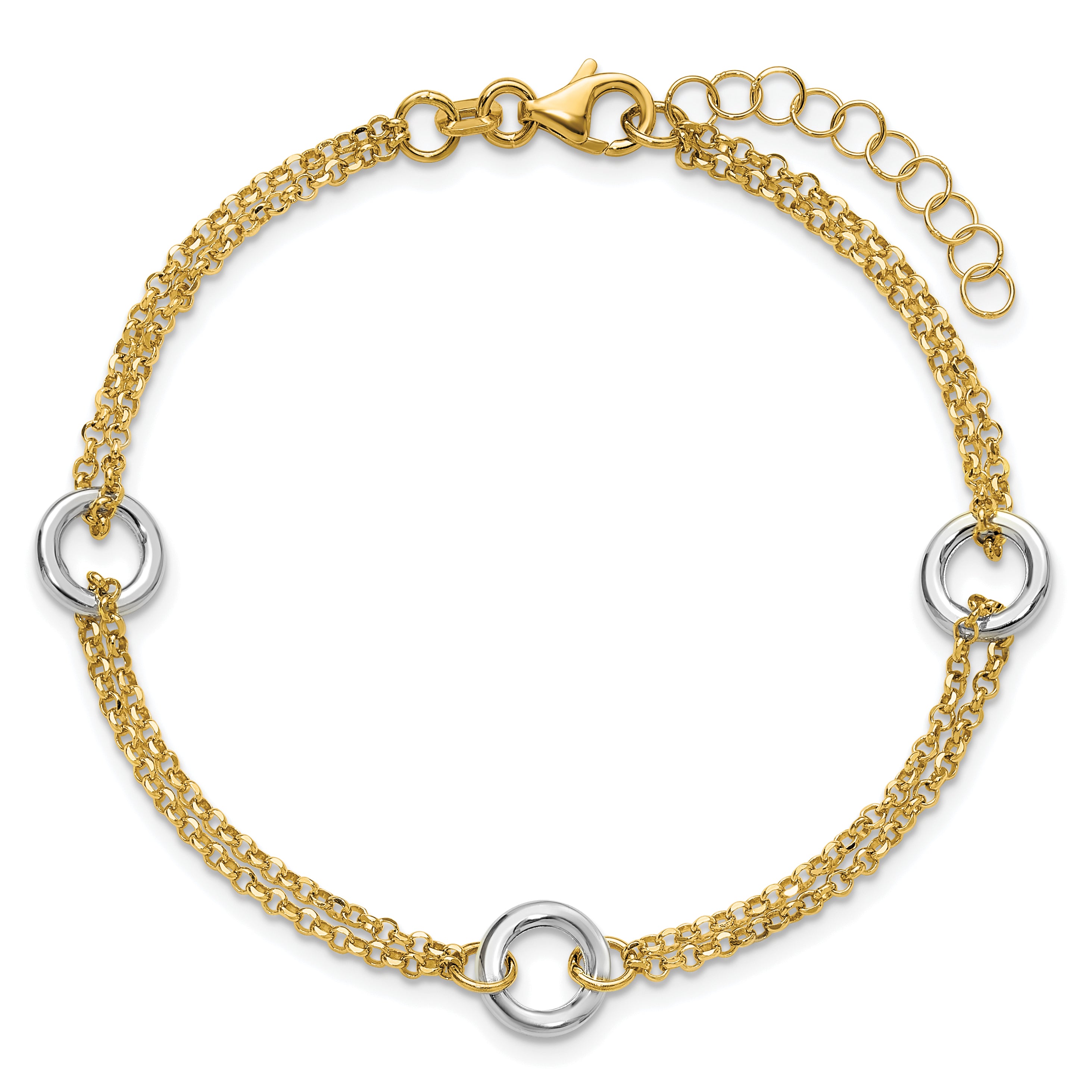 14K Two-tone Gld Polish/Dia-cut 2-Strand Circle Link w/1in ext. Br