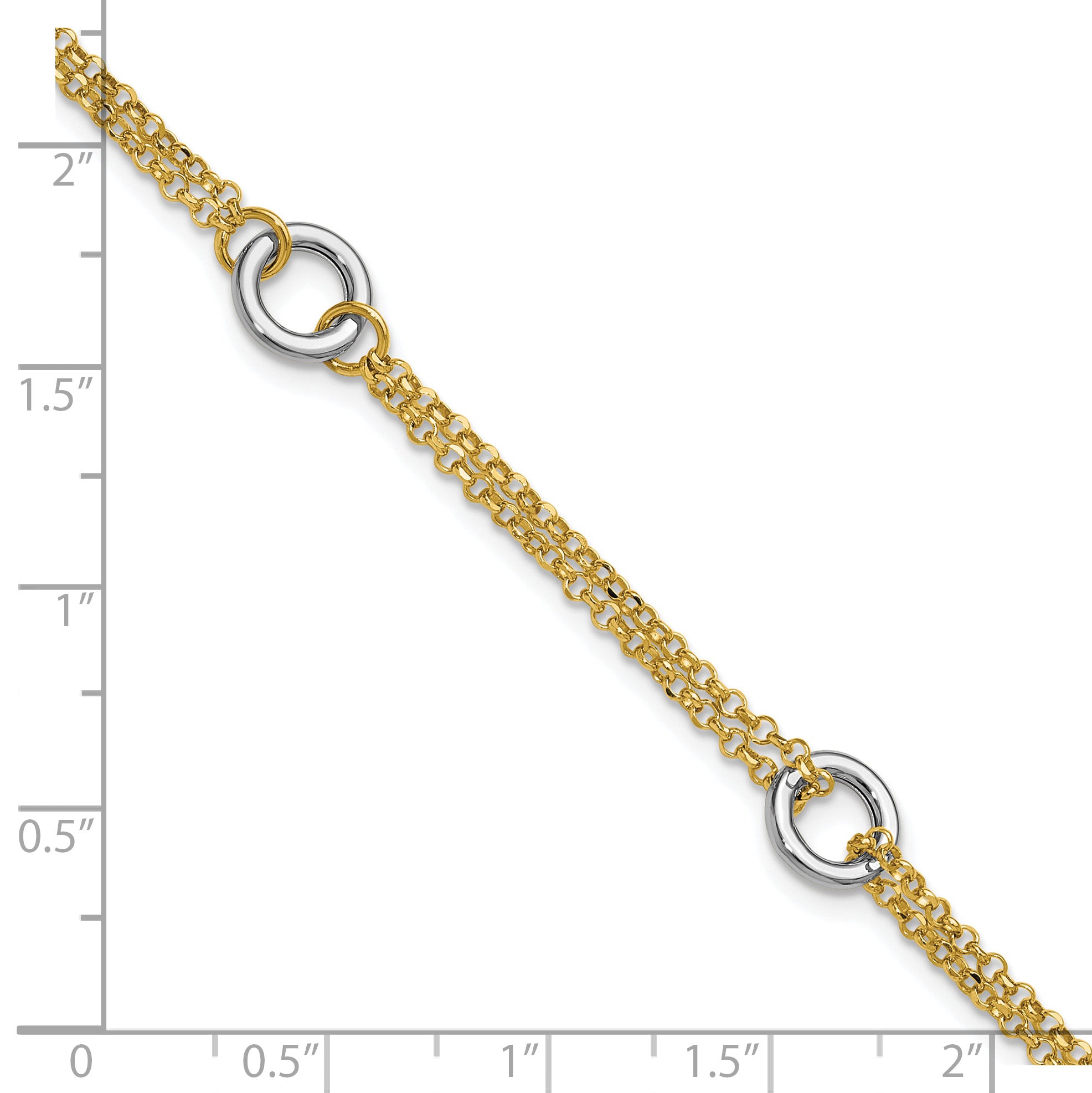 14K Two-tone Gld Polish/Dia-cut 2-Strand Circle Link w/1in ext. Br