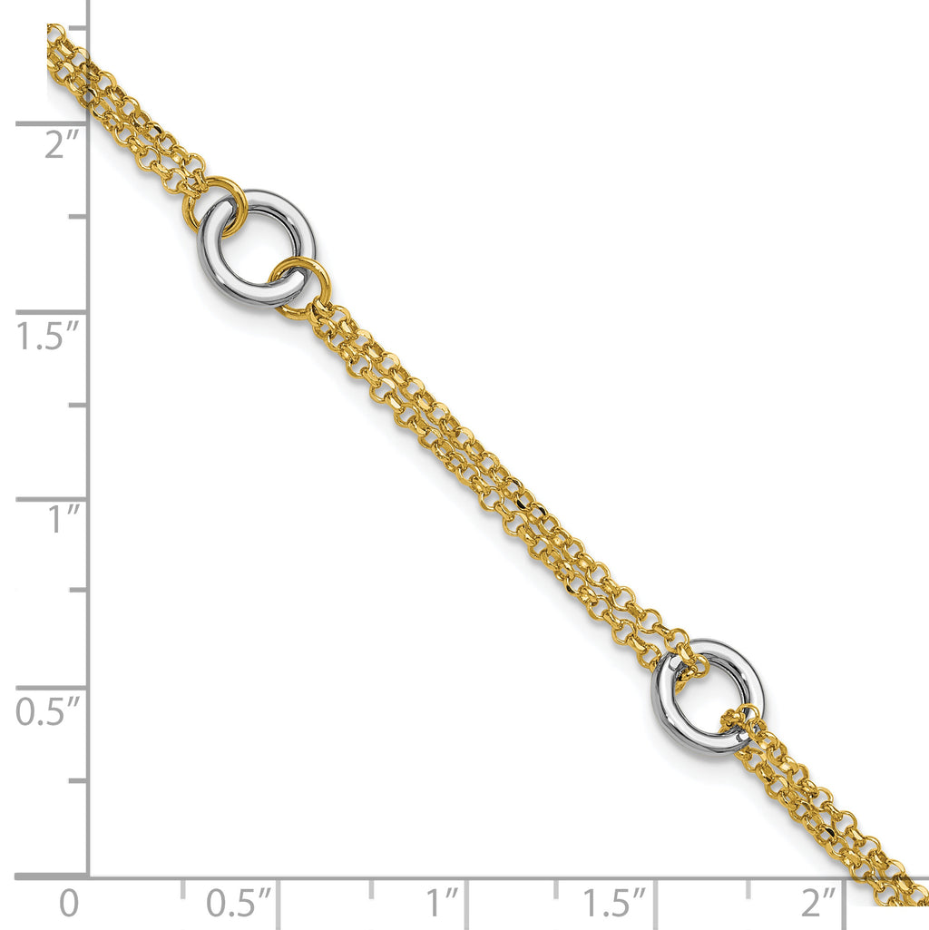 14K Two-tone Gld Polish/Dia-cut 2-Strand Circle Link w/1in ext. Br
