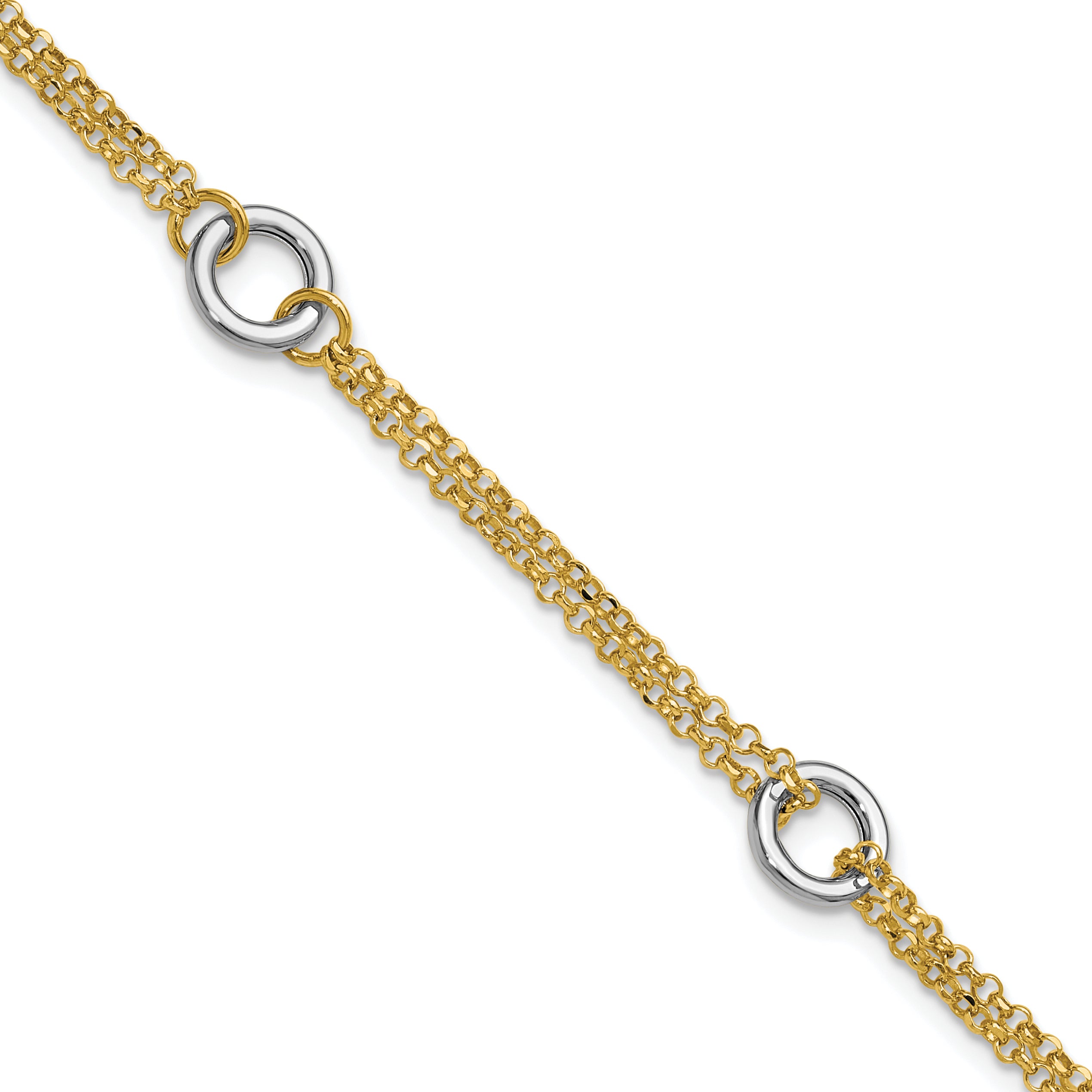 14K Two-tone Gld Polish/Dia-cut 2-Strand Circle Link w/1in ext. Br Main image