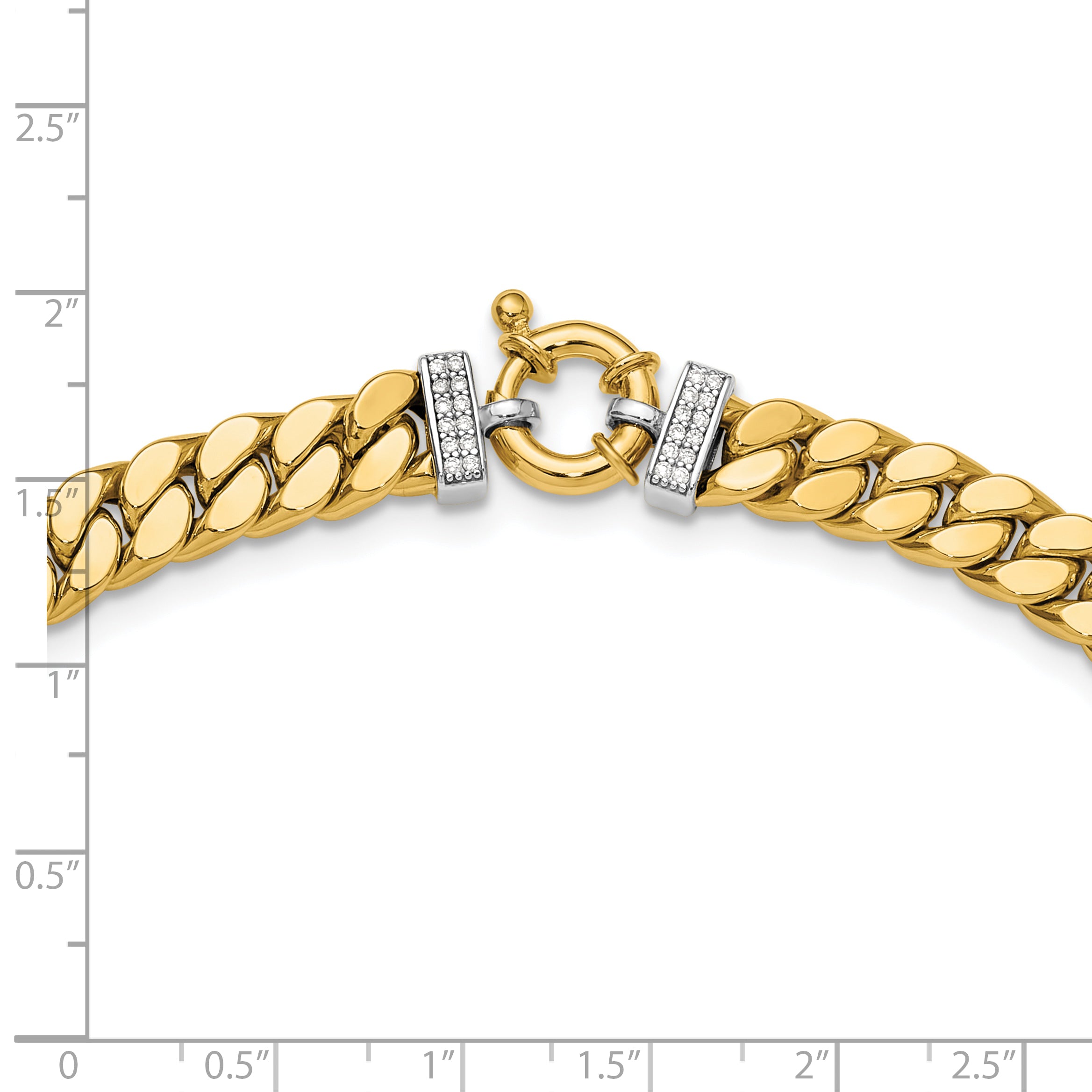 14K Two-tone CZ Polished Fancy Curb Necklace