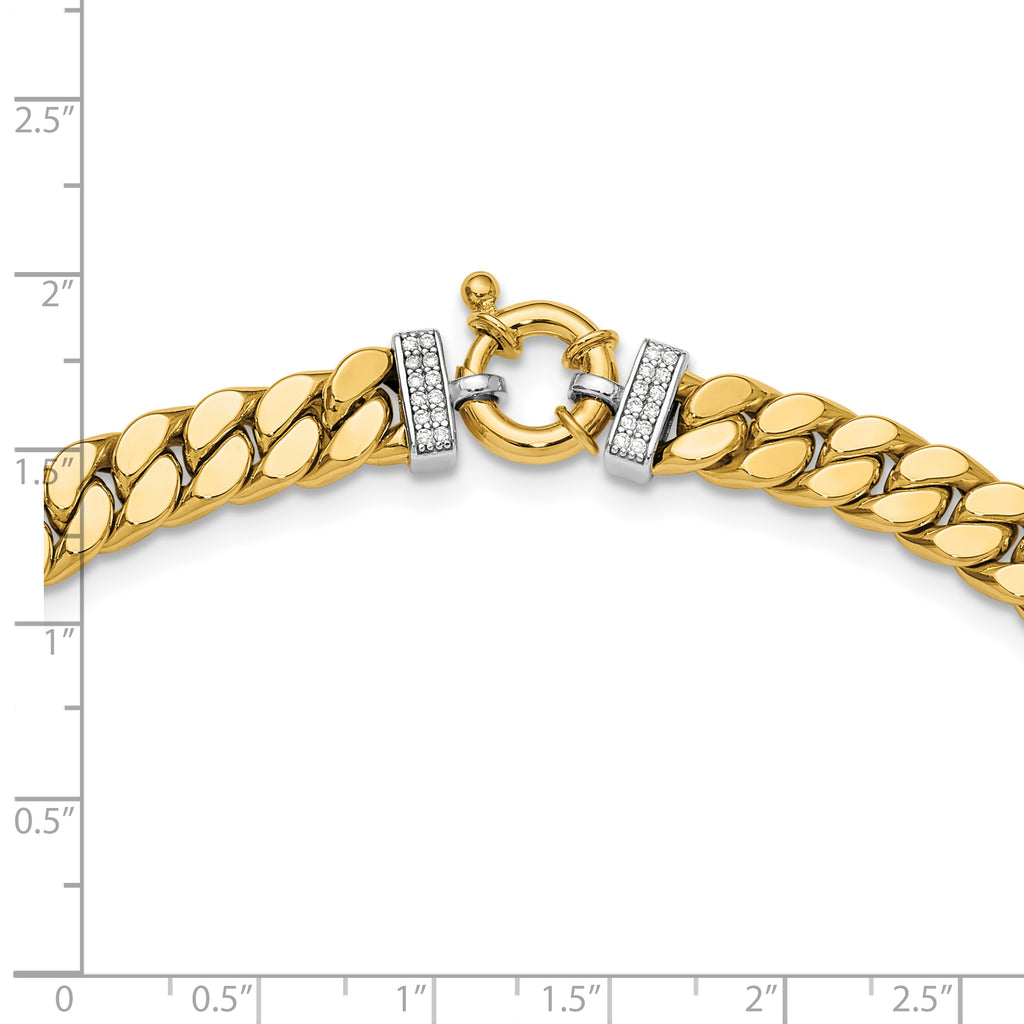 14K Two-tone CZ Polished Fancy Curb Necklace