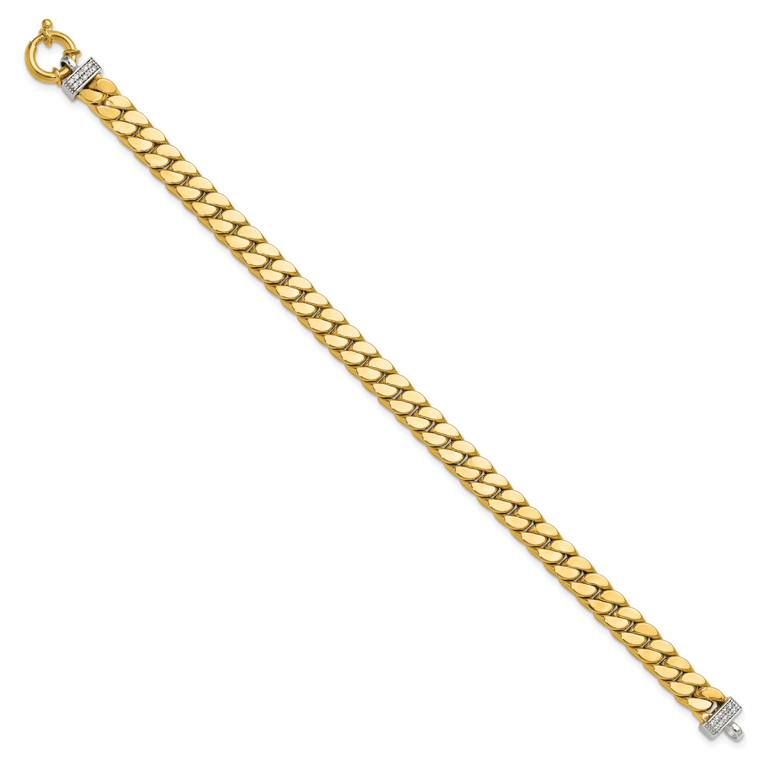 14K Two-tone CZ Polished Fancy Curb Bracelet