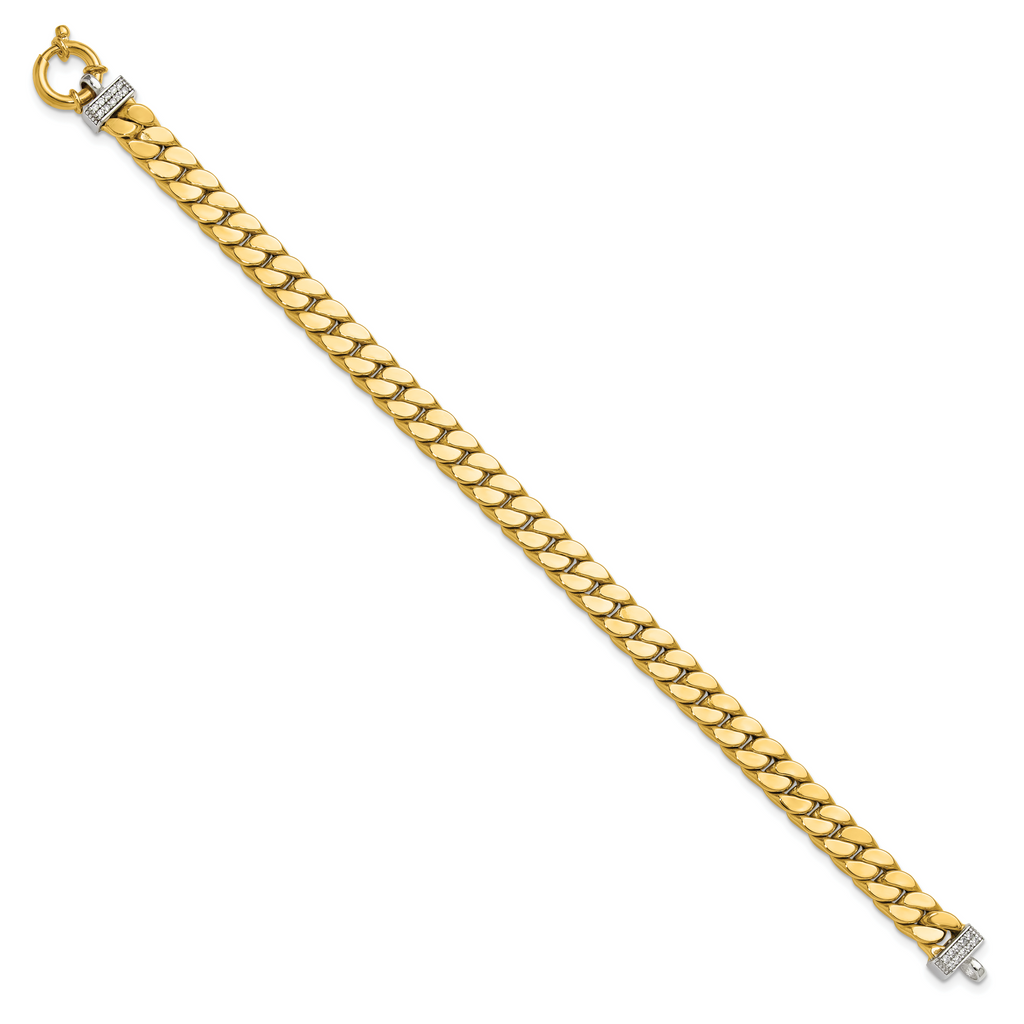 14K Two-tone CZ Polished Fancy Curb Bracelet