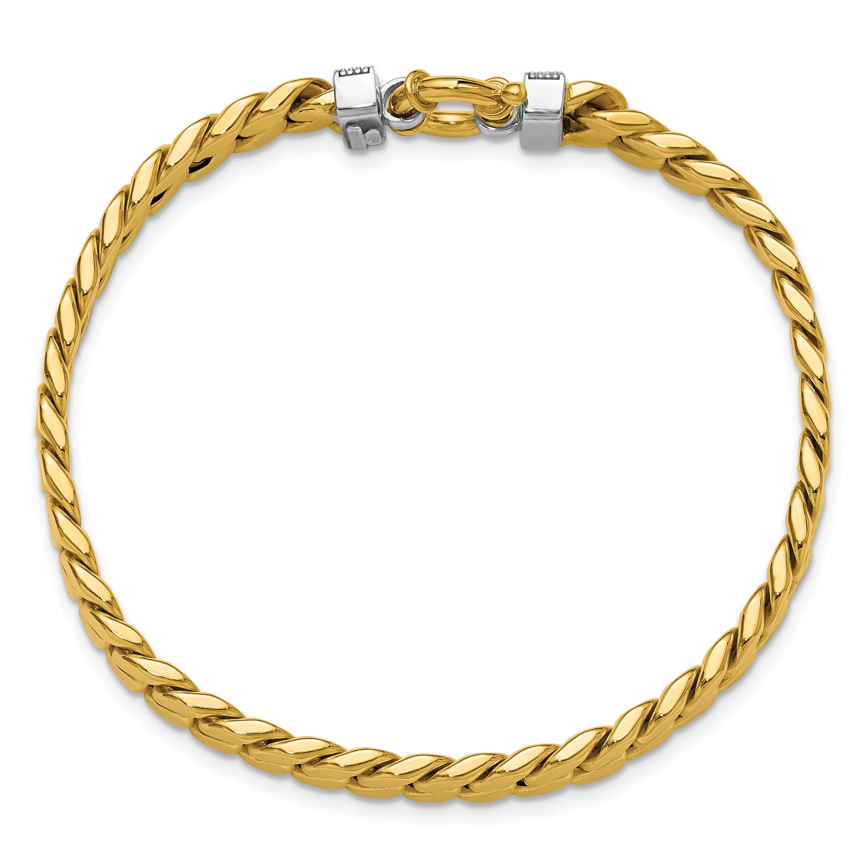 14K Two-tone CZ Polished Fancy Curb Bracelet