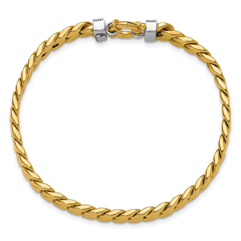 14K Two-tone CZ Polished Fancy Curb Bracelet
