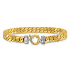 14K Two-tone CZ Polished Fancy Curb Bracelet