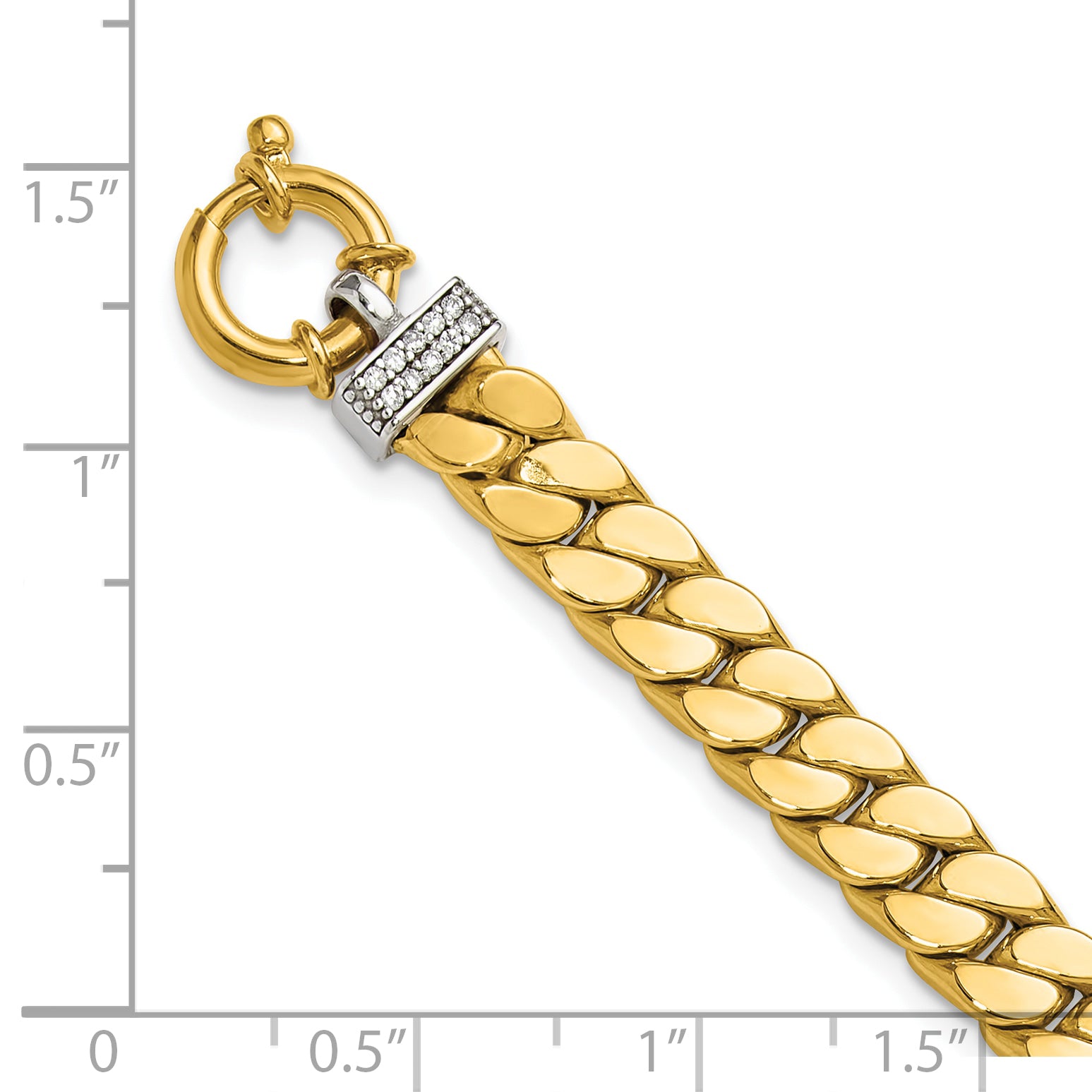 14K Two-tone CZ Polished Fancy Curb Bracelet