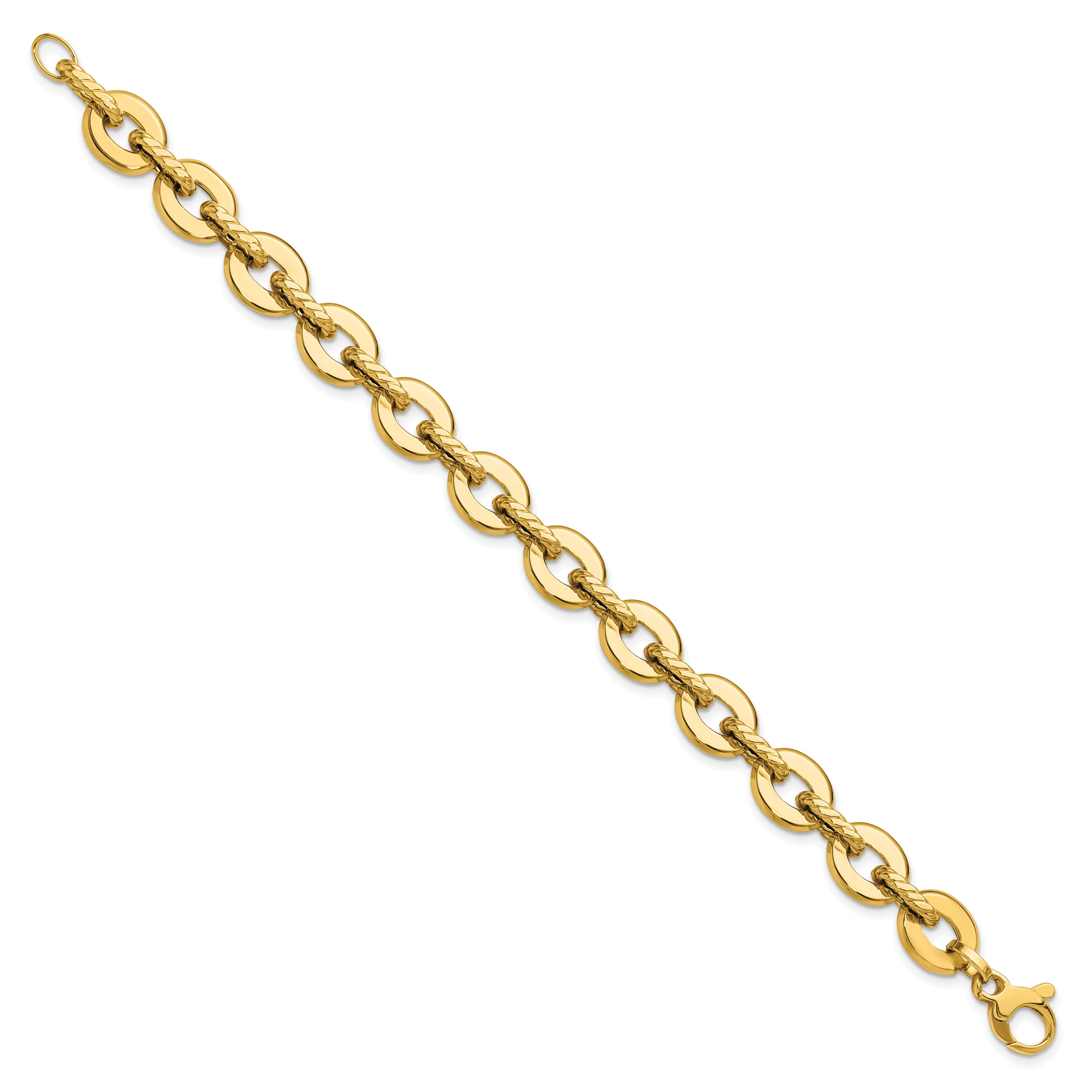 14K Polished and Grooved Fancy Link Bracelet