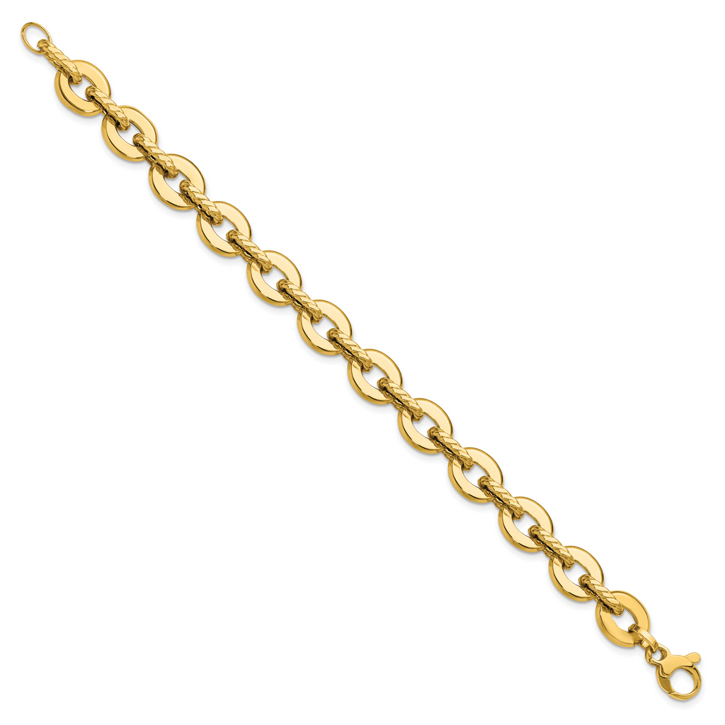 14K Polished and Grooved Fancy Link Bracelet