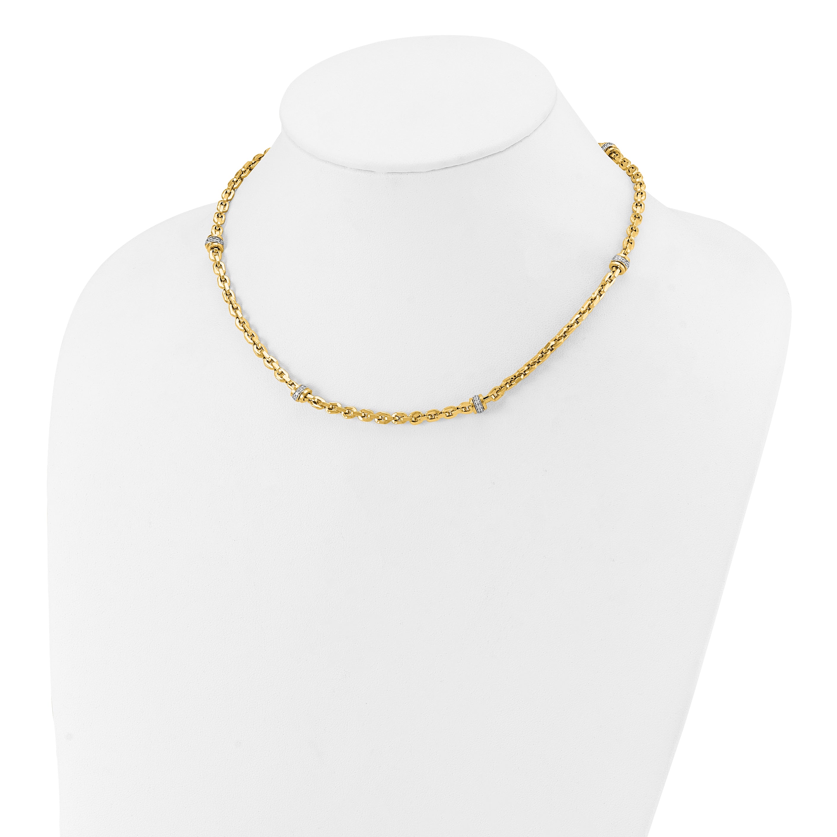 14K Two-tone CZ Polished Fancy Link Necklace