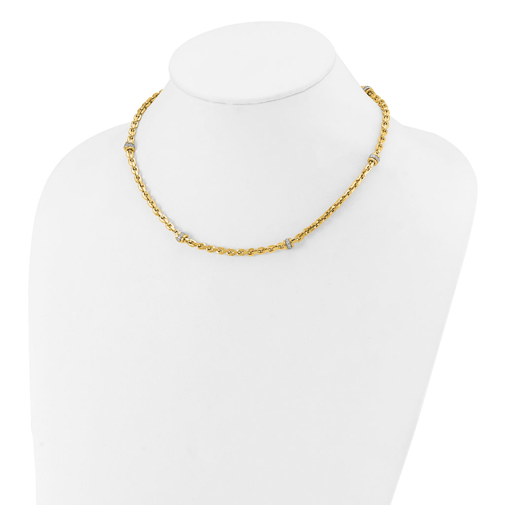 14K Two-tone CZ Polished Fancy Link Necklace