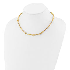 14K Two-tone CZ Polished Fancy Link Necklace