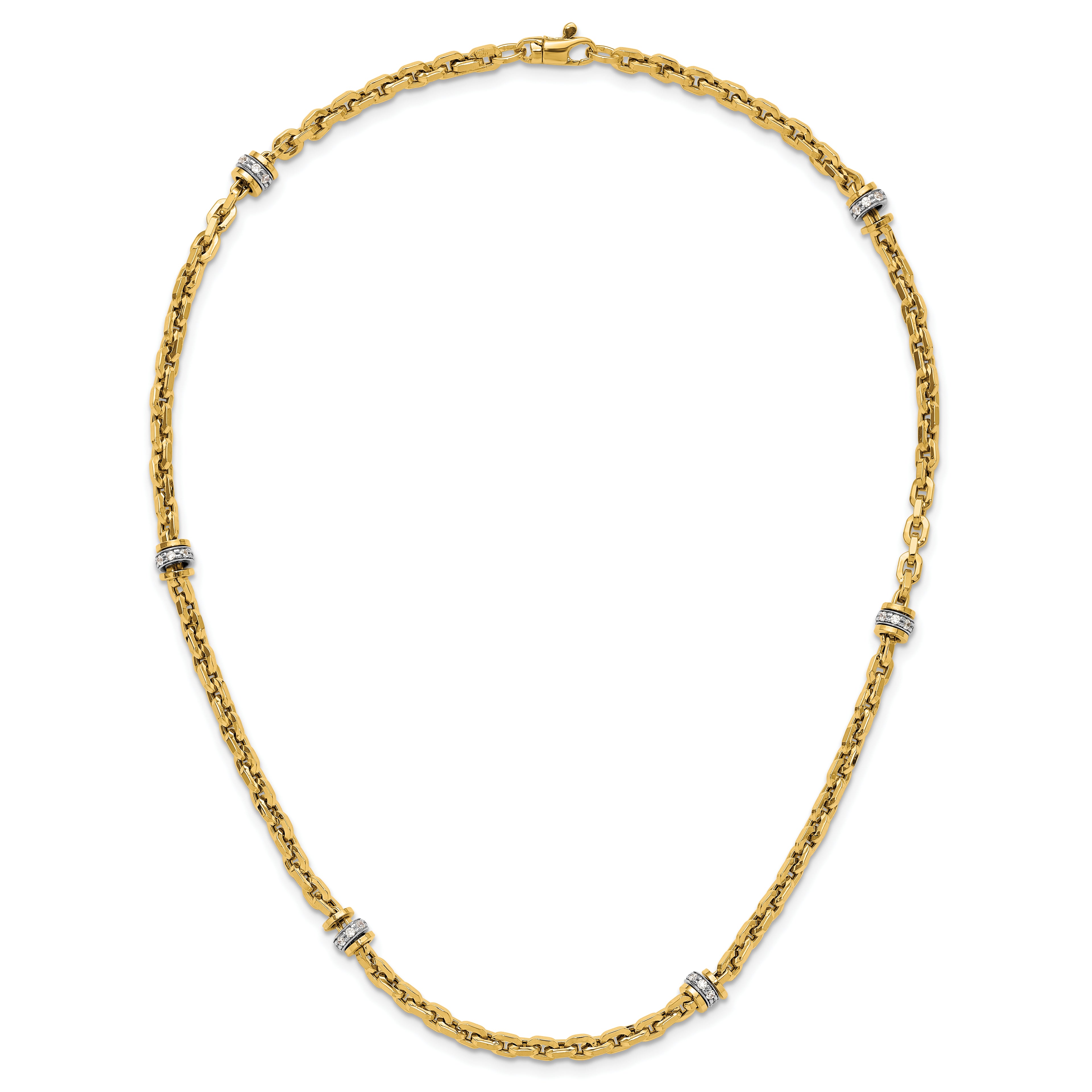 14K Two-tone CZ Polished Fancy Link Necklace