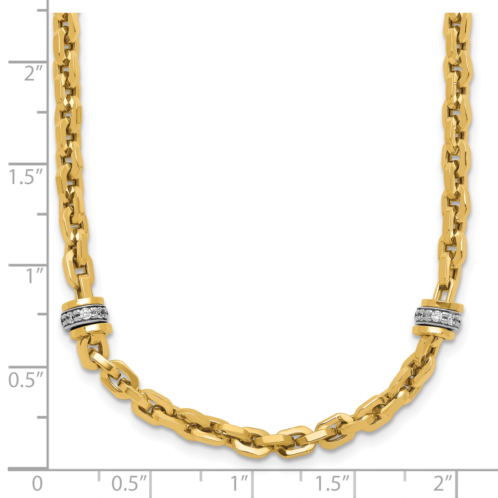 14K Two-tone CZ Polished Fancy Link Necklace