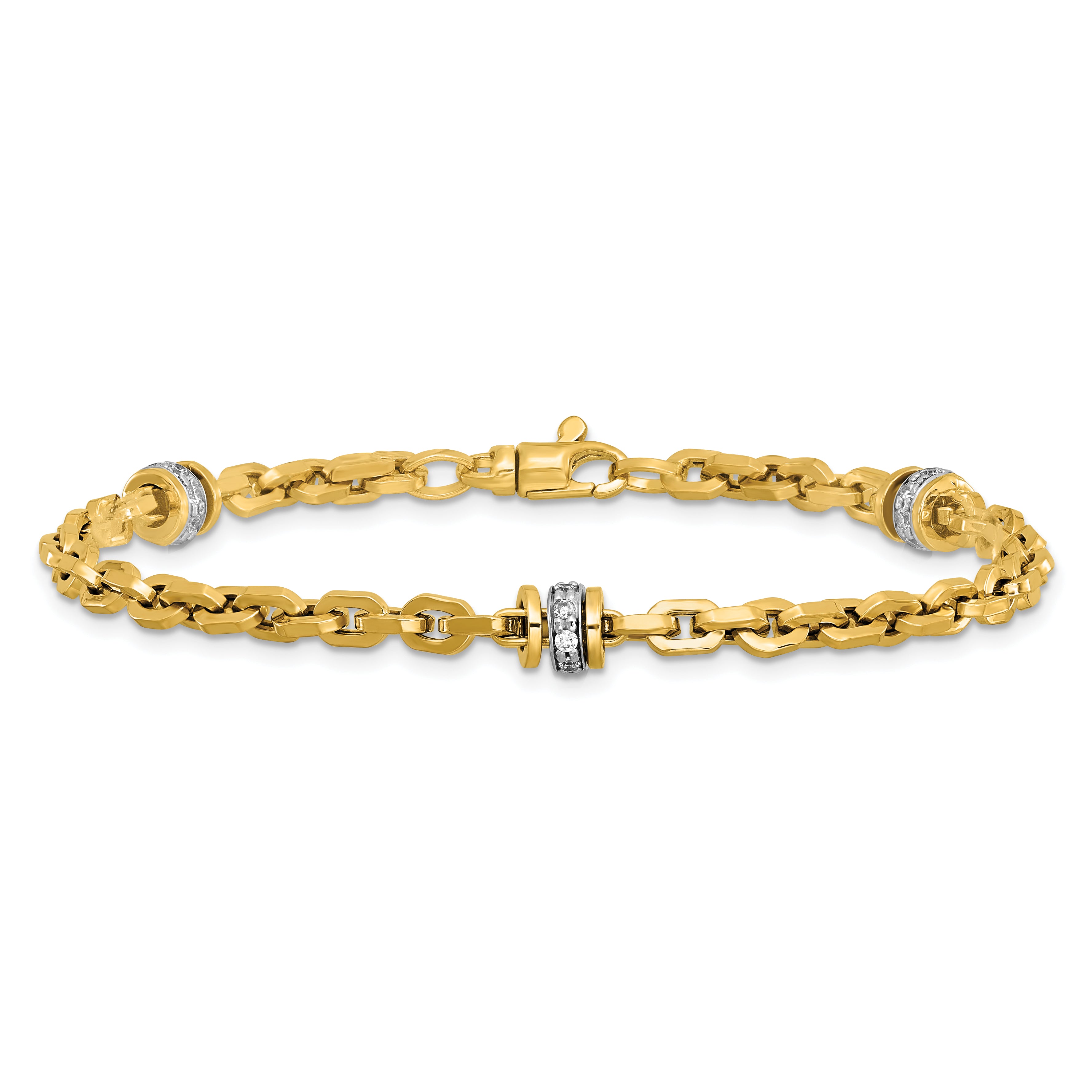 14K Two-tone CZ Polished Fancy Link Bracelet