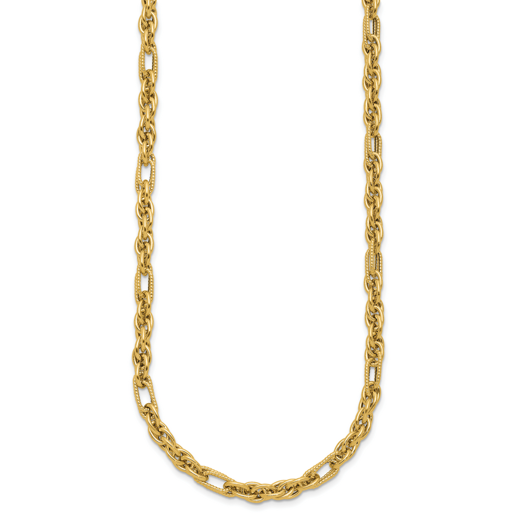 14K Polished and Textured Fancy Link Necklace